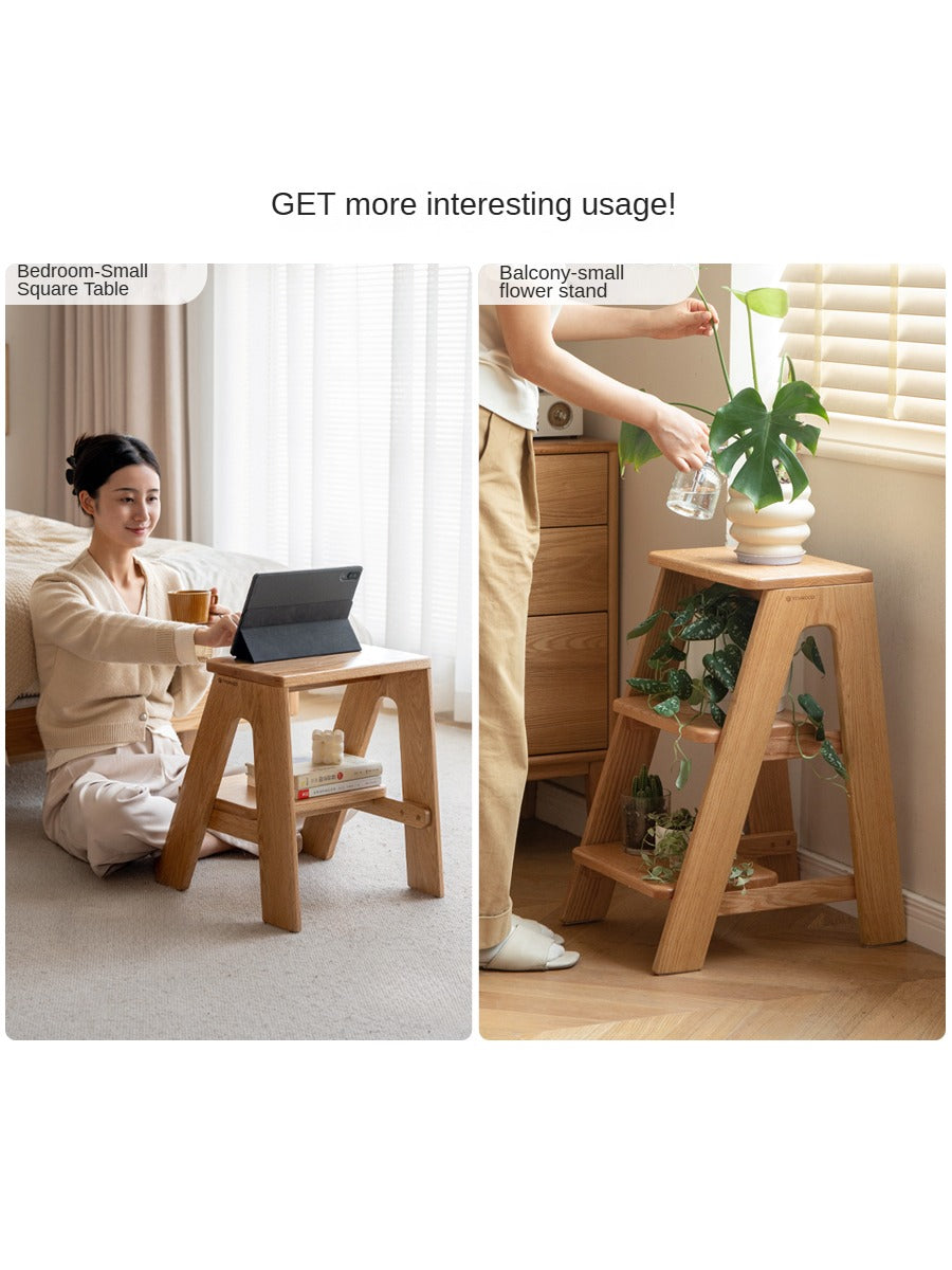 Solid Oak Wood Step Stool - Sturdy 2-Step Ladder for Kitchen, Bathroom & Kids - Non-Slip Safety Footrest for Home, Office & Closet Organization