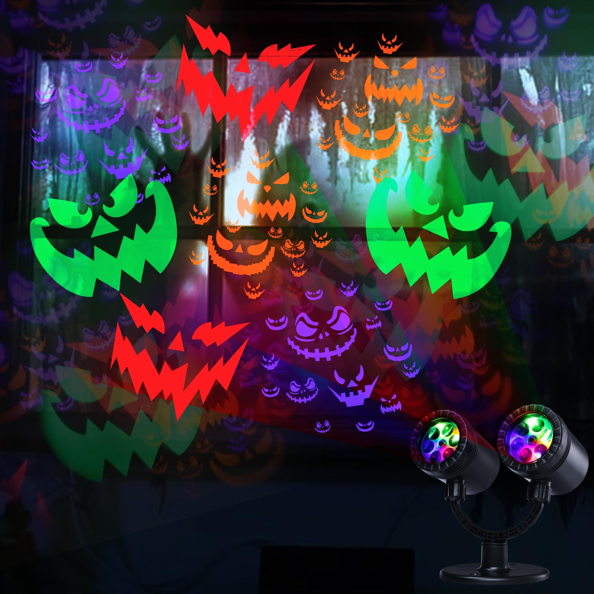 Toodour Double Head Halloween Projector Lights Outdoor - Dynamic Waterproof Devil Face Projector with Timer for Home, Window, Wall - Perfect for Halloween Decorations, Parties, and Haunted House Themes