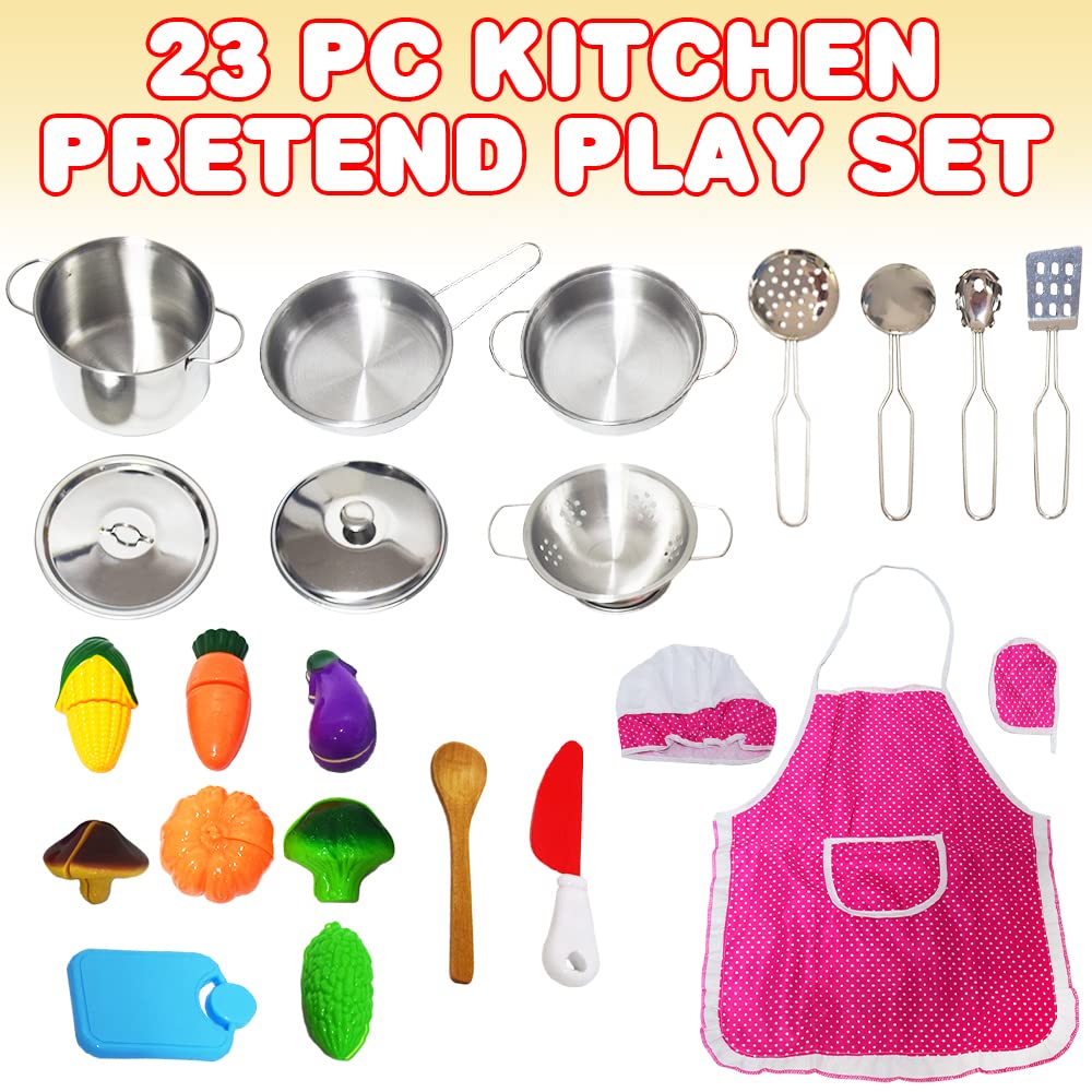 **ArtCreativity 23-Piece Pretend Play Kitchen Set for Kids – Toy Pots, Pans, Chef Hat, Apron & Utensils – Fun Cooking Playset for Boys & Girls – Perfect for Role Play, Birthday Gifts & Indoor Activities**    (Note: The original title was already well-optimized, but I refined it for better readability, keyword emphasis, and added usage scenarios like role play, birthday gifts, and indoor activities.)