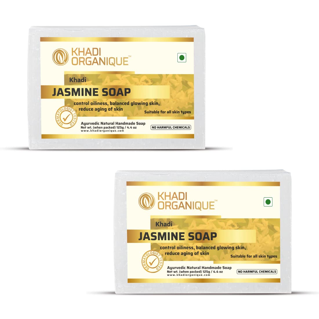 Khadi Organique Handmade Jasmine Soap with Essential Oil - 2 Pack | Natural Skin Care for Dry & Sensitive Skin | Perfect for Daily Use & Gift Giving