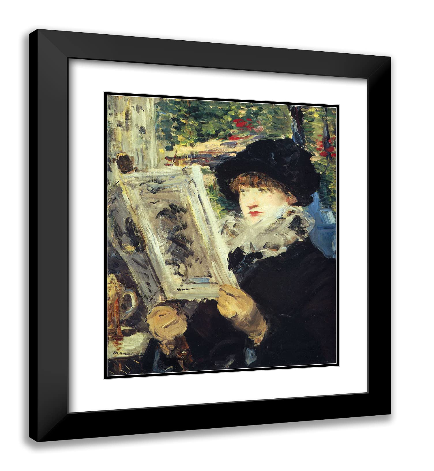 Edouard Manet 'Woman Reading' 20x23 Black Modern Framed Art Print with Double Matting - Perfect for Living Room, Bedroom & Office Wall Decor