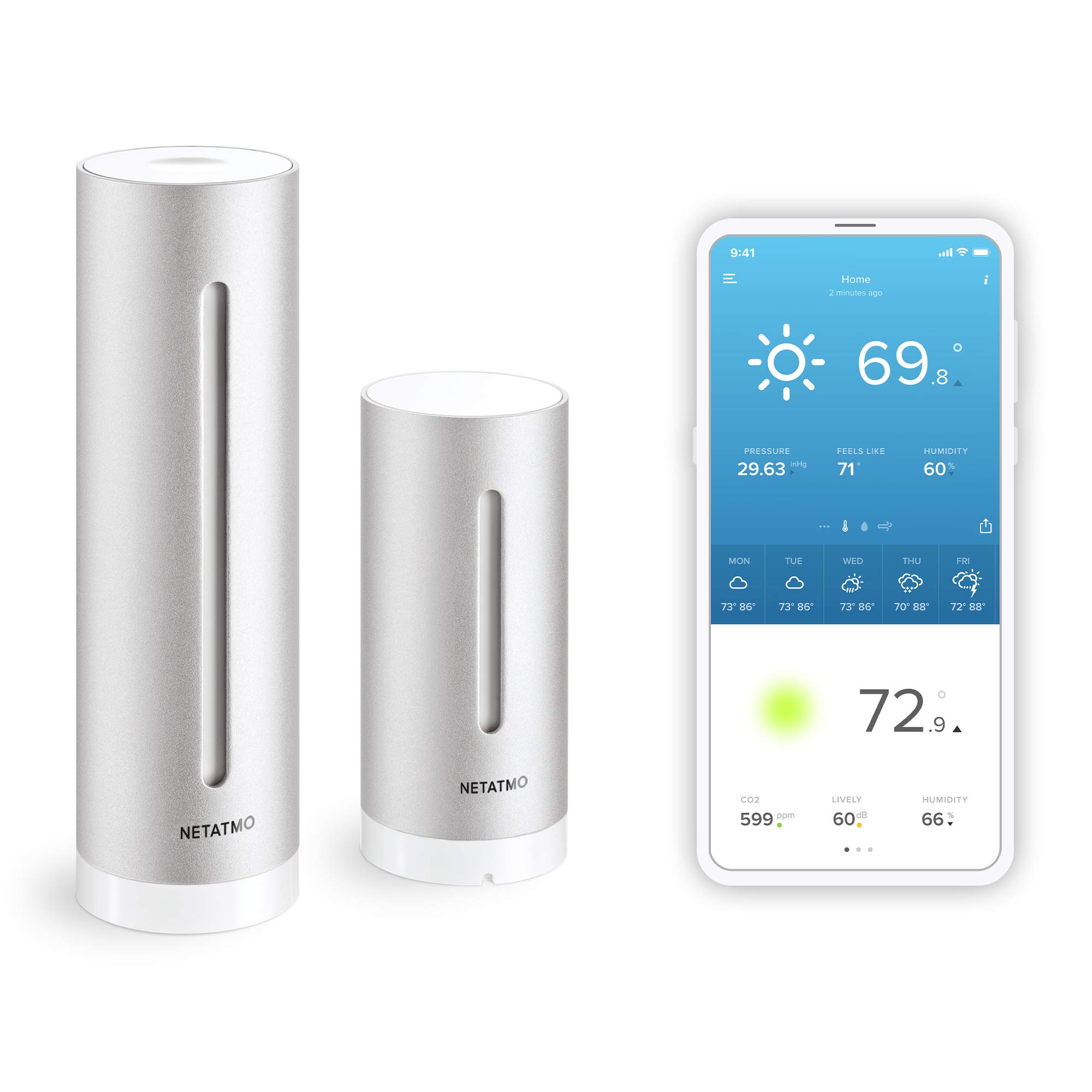 Netatmo Smart Weather Station with Wireless Outdoor Sensor - Indoor/Outdoor Temperature & Humidity Monitor, Compatible with Amazon Alexa & Apple HomeKit - Perfect for Home Automation & Weather Tracking