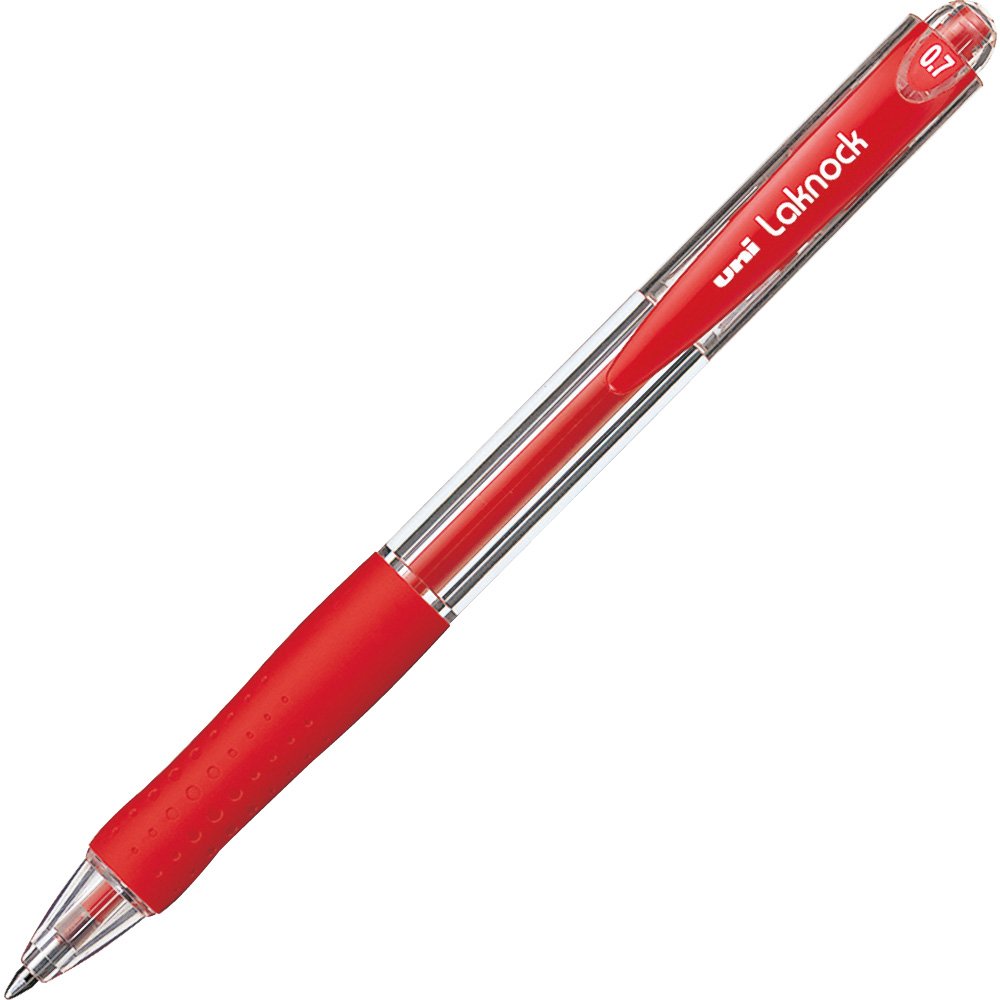 Mitsubishi SN10007.15 Permanent Ballpoint Pen - 0.7mm Fine Point, Easy Knock Mechanism, Red Ink (Pack of 10) - Ideal for Office, School, Note Taking & Document Signing