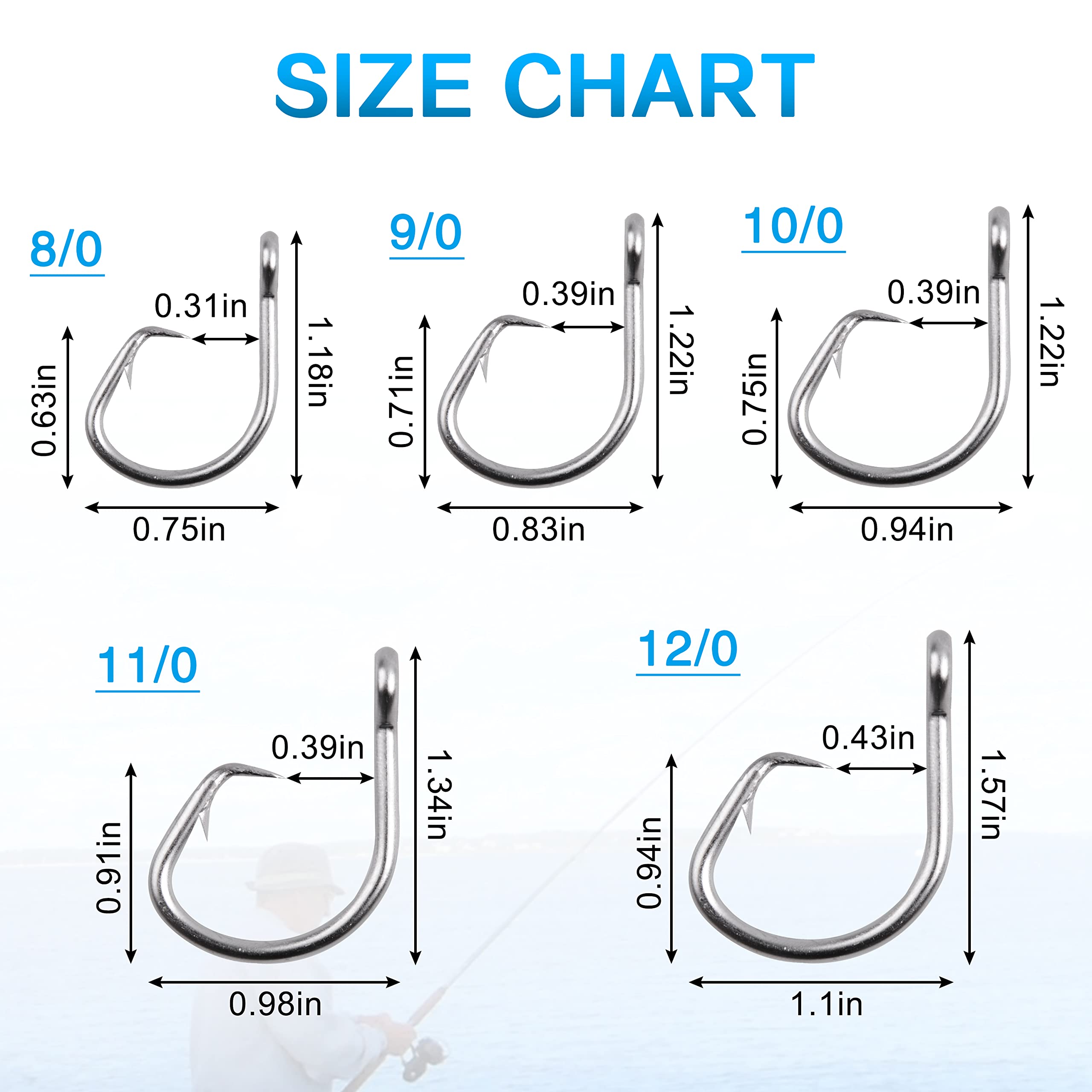 Premium Stainless Steel Tuna Circle Hooks - 2X Strong Short Shank Big Game Fishing Hooks for Catfish, Bass, Saltwater Fishing (Size 8/0-18/0) - Ideal for Offshore, Deep Sea & Freshwater Angling