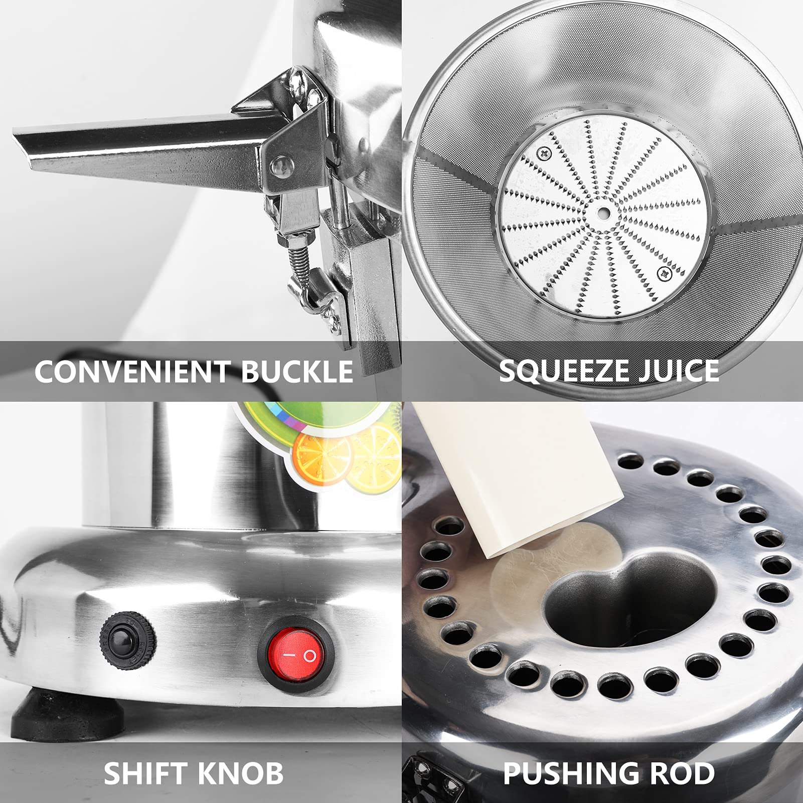 Commercial Stainless Steel Electric Juicer Machine 110V 370W Heavy Duty Juice Extractor for Fruits Vegetables - Perfect for Restaurants, Cafes, Juice Bars & Healthy Home Use