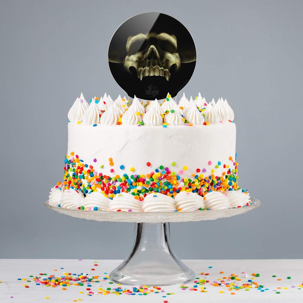 Acrylic Shadow Skull Monster Horns Cake Topper - Gothic Fantasy Party Decor for Weddings, Anniversaries, Birthdays & Graduations - Perfect for Halloween, Cosplay, and Themed Celebrations
