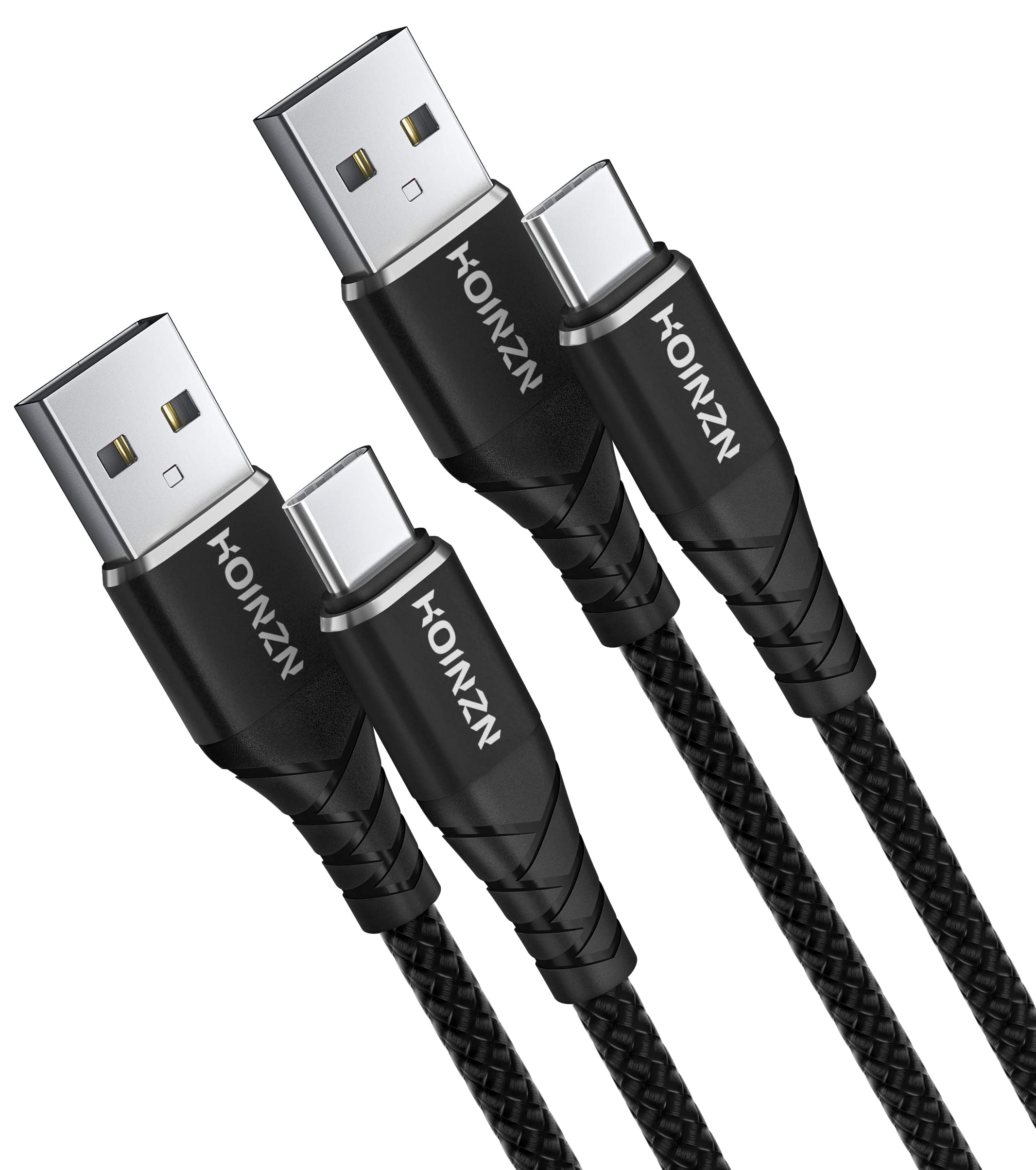 2-Pack 3FT USB C Cable Fast Charging 3A Type C Cord - Durable Braided Nylon Compatible with Samsung Galaxy A20/A50/A51/A71, S20/S10/S9/S8 Plus & Android Phones - Perfect for Home, Office & Travel Charging (Black)