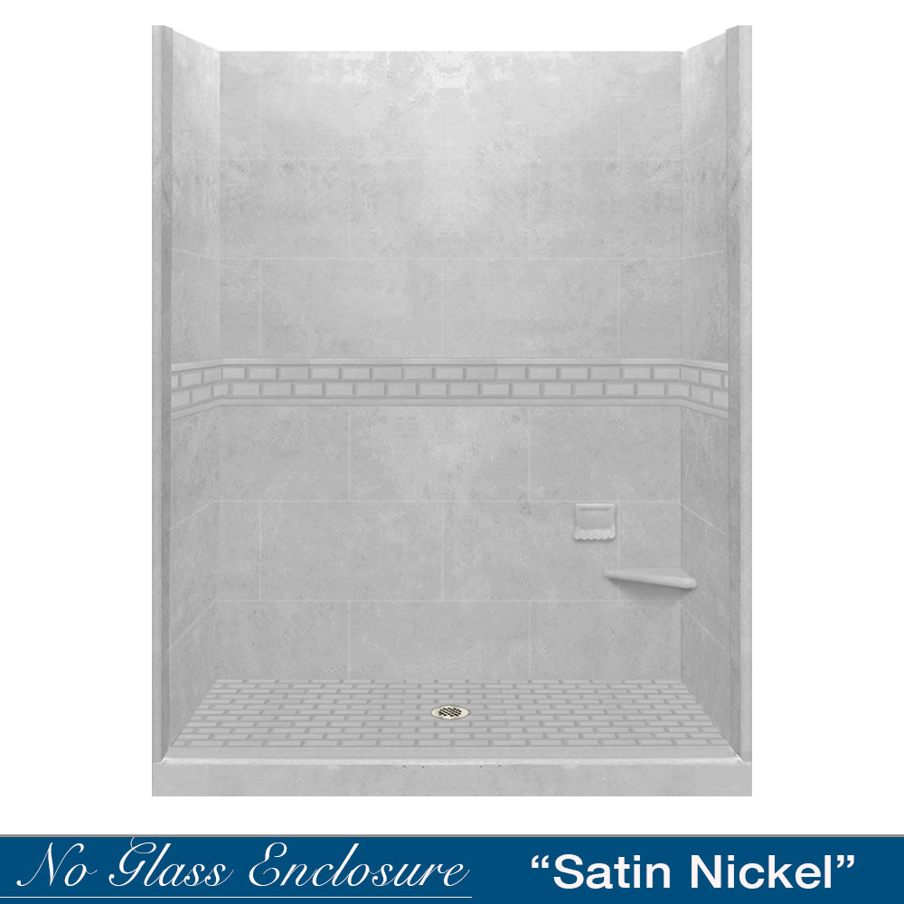 60 Alcove Portland Cement Sistine Stone & Subway Tile Shower Remodel Kit - DIY Bathroom Renovation for Modern Home Upgrades