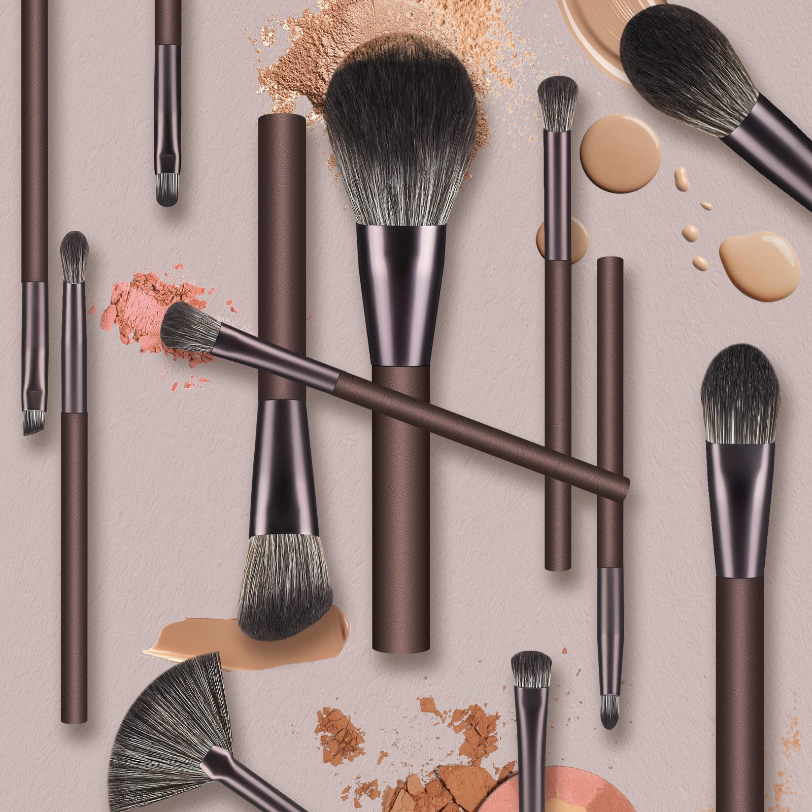 12-Piece Professional Makeup Brush Set - Premium Synthetic Bristles for Foundation, Concealer & Eyeshadow (Coffee) | Perfect for Daily Makeup, Travel & Professional Makeup Artists
