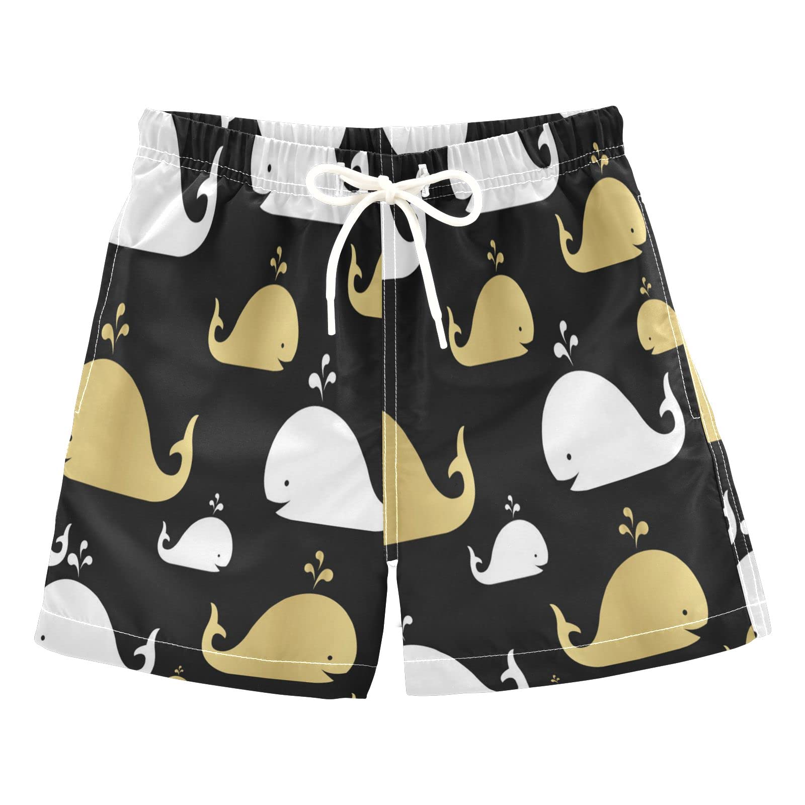 Whales Gold Black Boys Swim Trunks | Quick-Dry Toddler Swimwear | UPF 50+ Sun Protection | 2T Size for Beach, Pool & Summer Water Activities