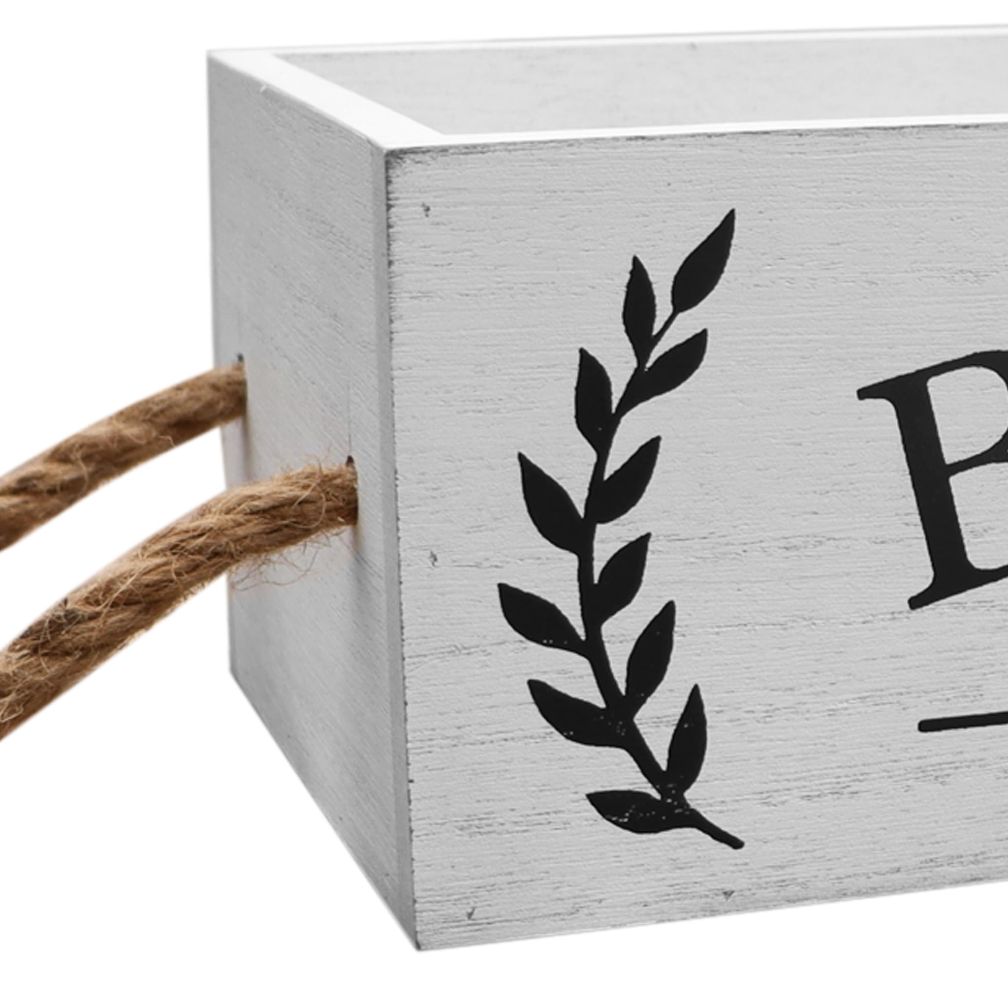 Rustic Farmhouse Wooden Bathroom Storage Box - Over The Toilet Organizer with Rope Handle, Distressed White Finish - Perfect for Toilet Paper Storage, Bathroom Decor & Small Space Organization