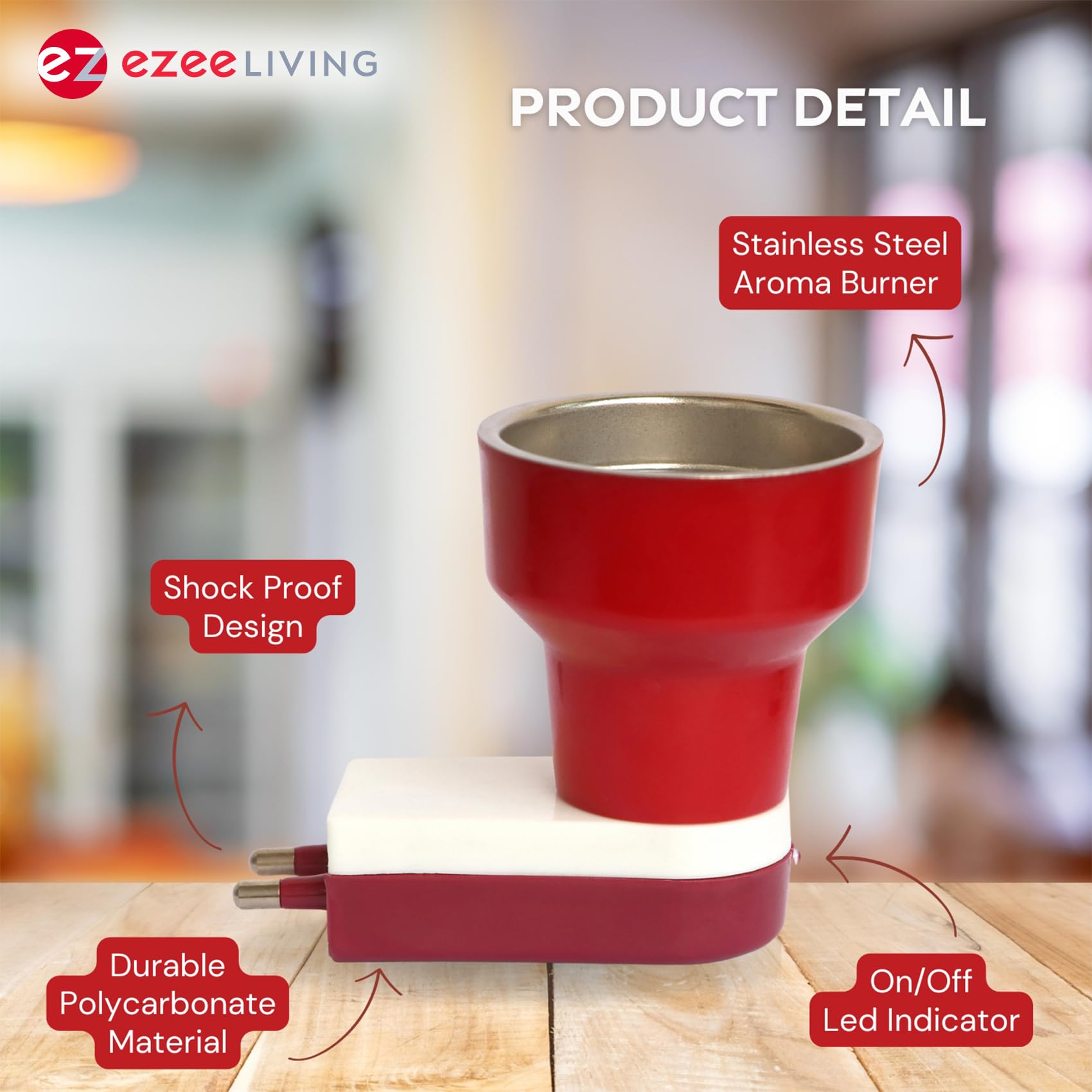 Premium Stainless Steel Electric Incense Holder & Smokeless Aroma Diffuser - Kapoor Dani & Bakhoor Burner for Home, Office, Meditation - Essential Oil Diffuser with Stylish Bright Red Finish | Perfect for Relaxation, Yoga & Aromatherapy Sessions