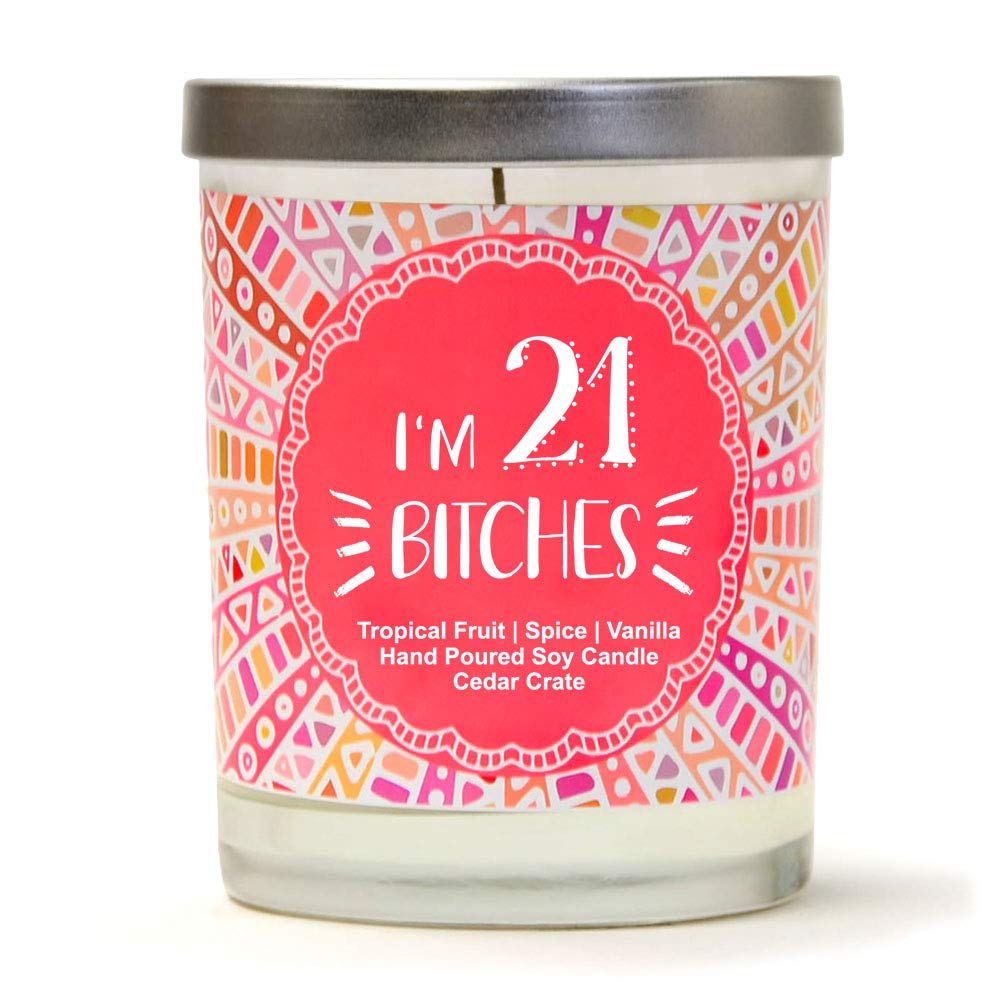 21st Birthday Gift for Women - Funny Scented Candle with Tropical Fruit, Spice & Vanilla Aromas | Perfect Present for Daughter, Son, Best Friend, Sister or Cousin | Great for Birthday Parties, Dorm Decor & Relaxation Moments