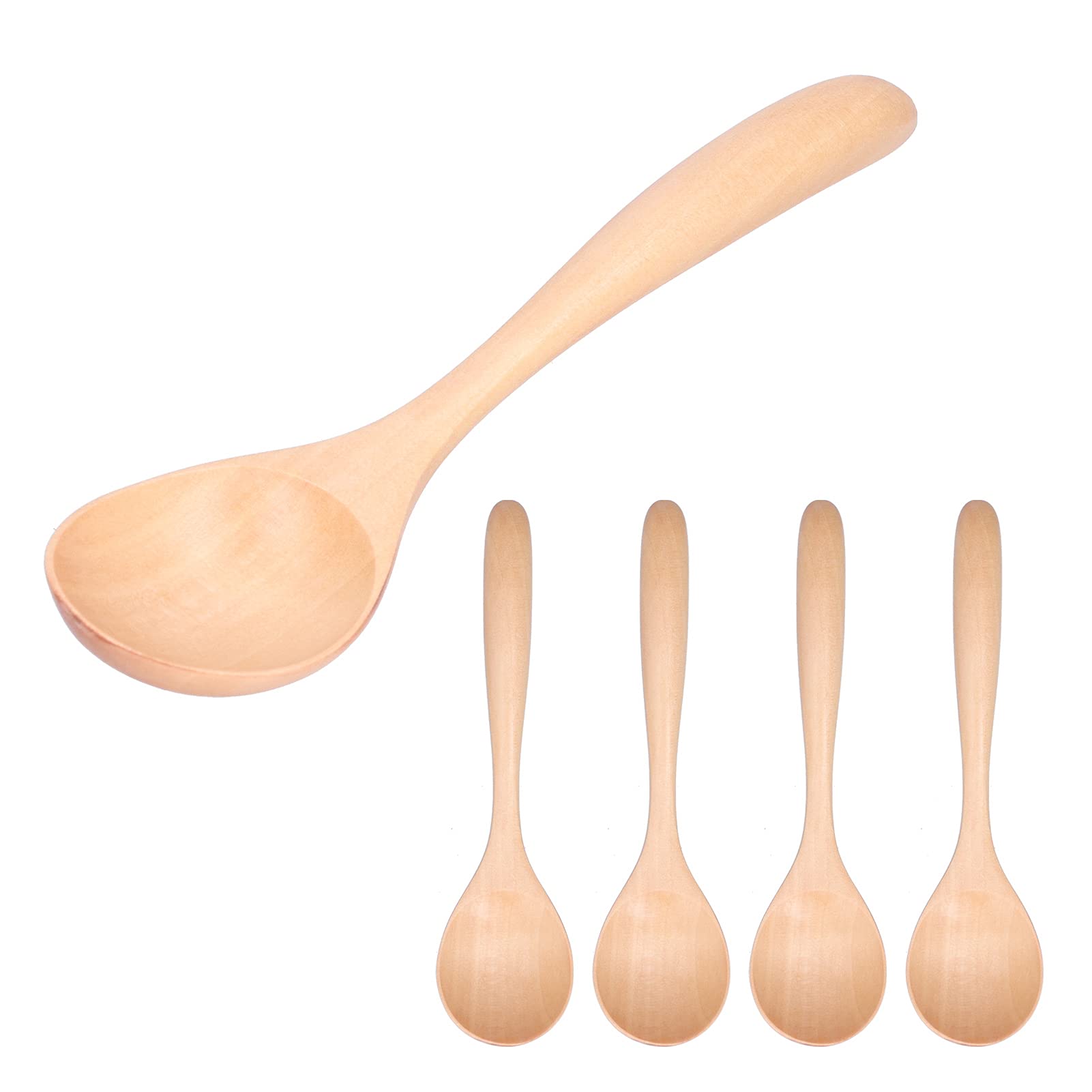 5Pcs Long Handle Wooden Soup Spoons - Durable Kitchen Utensils for Cooking, Serving, Home & Restaurant Use - Perfect for Soup, Stew, Pasta & Salad Dressing