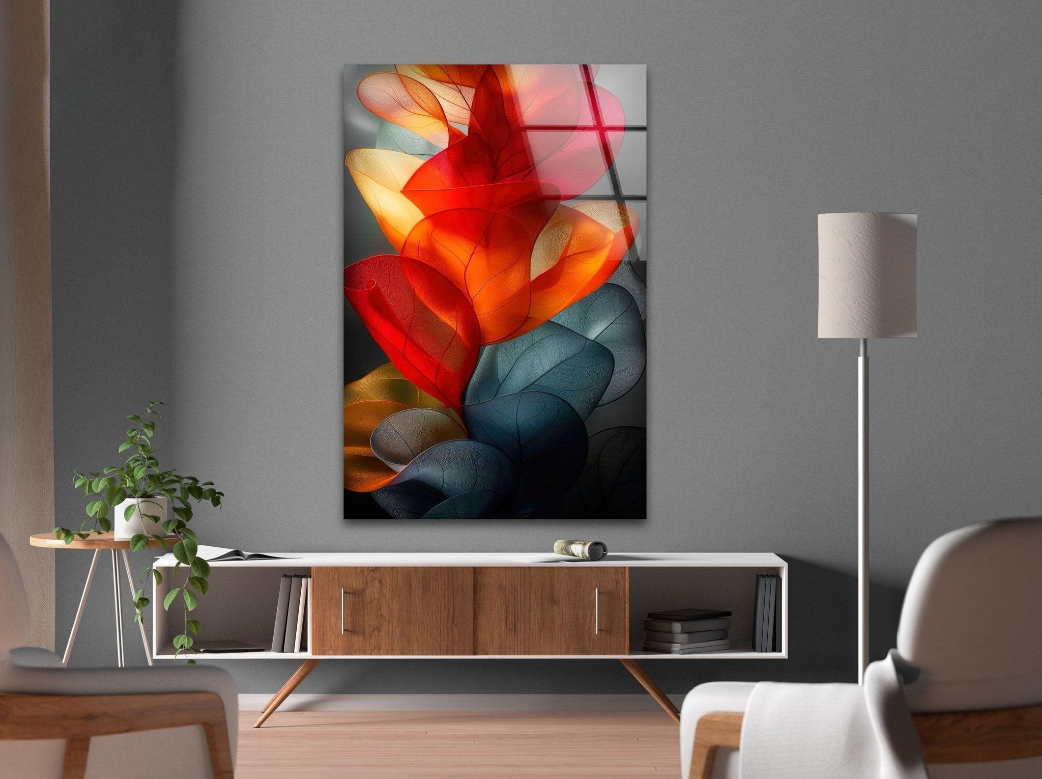 Abstract Red Floral Glass Wall Art - Modern Handmade Home Decor for Living Room, Bedroom, Office - Elegant Gift Idea for Housewarming & Wedding