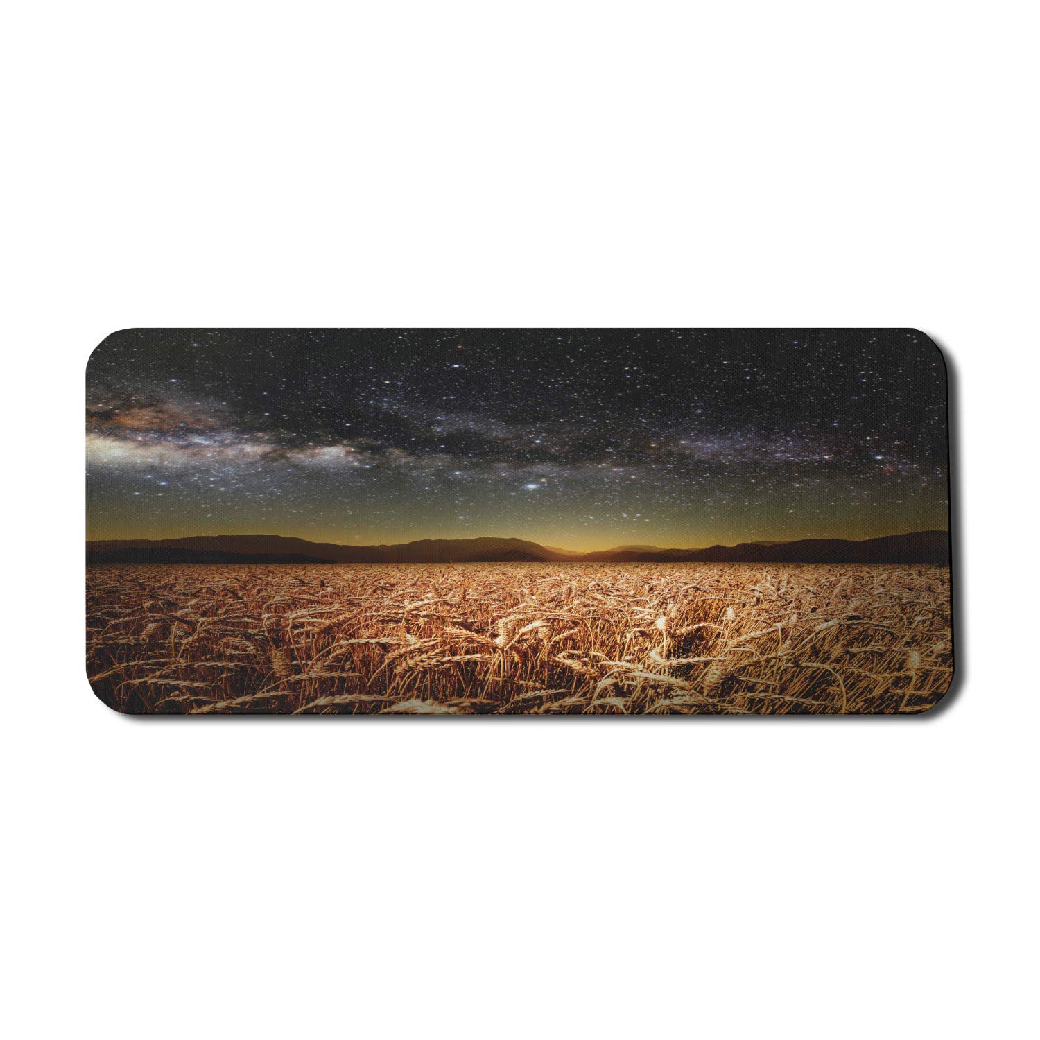 Ambesonne Space-Themed Computer Mouse Pad - Wheat Field Meadow Under Star Clusters Twilight Art Print, Non-Slip Rubber Gaming Mousepad (35