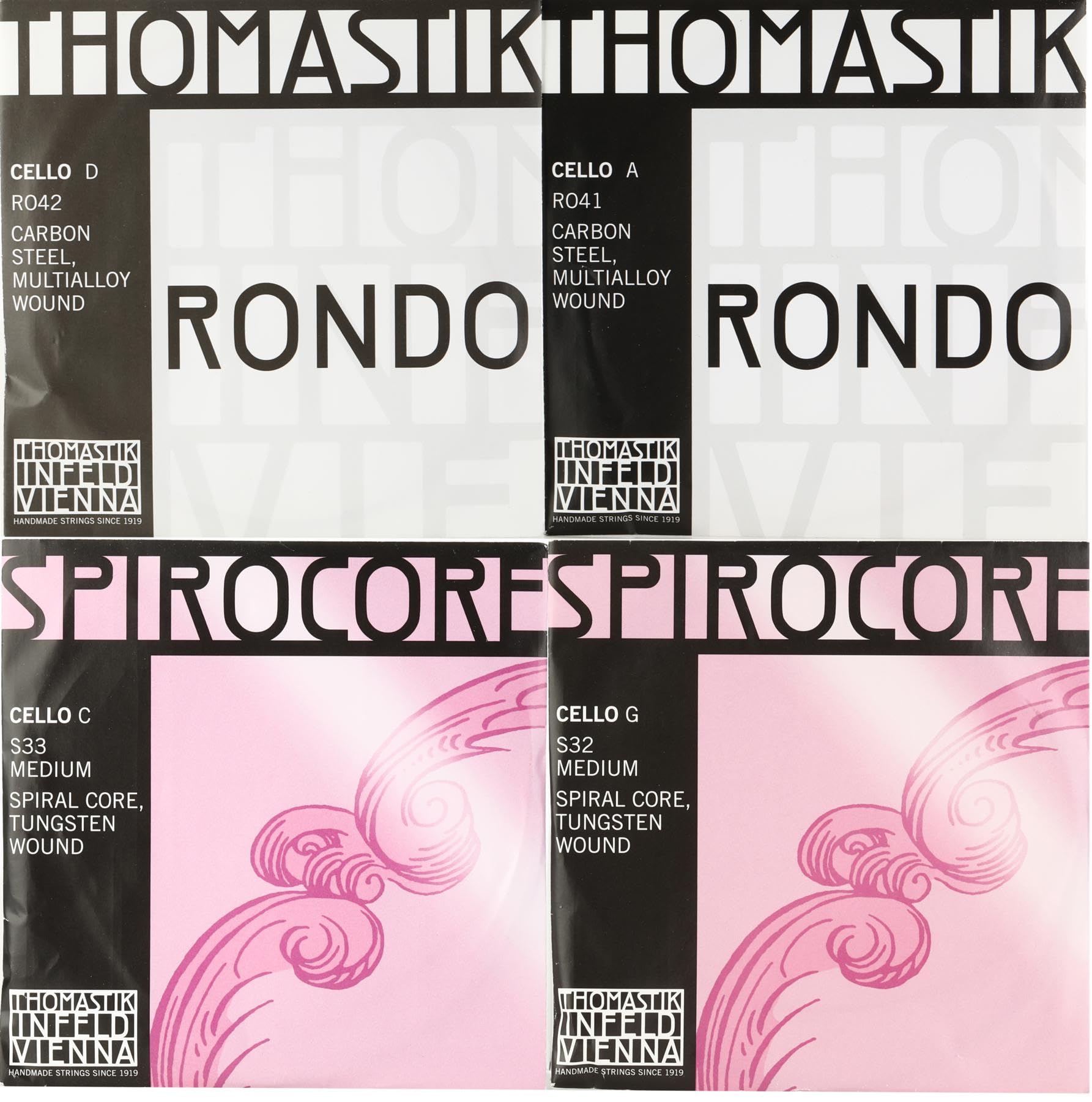 Thomastik-Infeld Spirocore Tungsten & Rondo Cello Strings Set - 4/4 Size Full Set with Rondo A & D Strings, Spirocore Tungsten G & C Strings - Perfect for Professional Cellists & Orchestra Performances