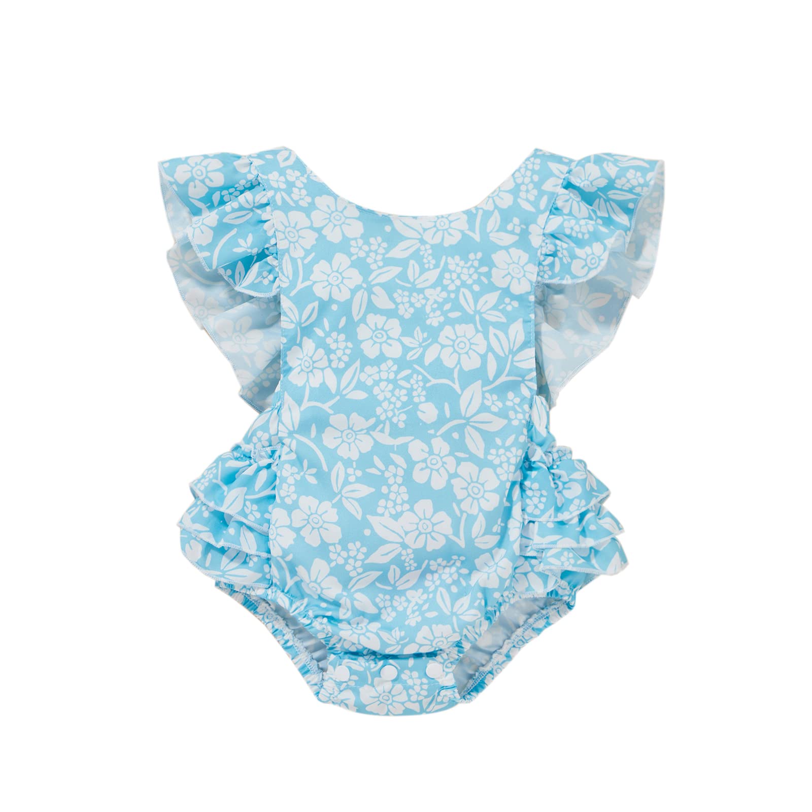 LouVasabuce Newborn Baby Girls Backless Romper - Short Sleeve Crew Neck Floral Print Summer Bodysuit | Casual Outfit for Infants, Photo Shoots & Outdoor Play