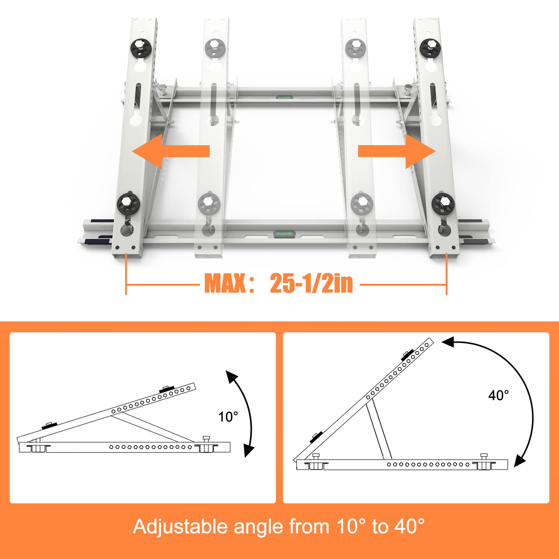 Universal Rooftop Mount Bracket for Ductless Mini Split AC/Heat Pump - Adjustable Angle Design Fits 9000-24000 BTU Condenser Units - Stable Leveling Solution for Home & Commercial HVAC Installation