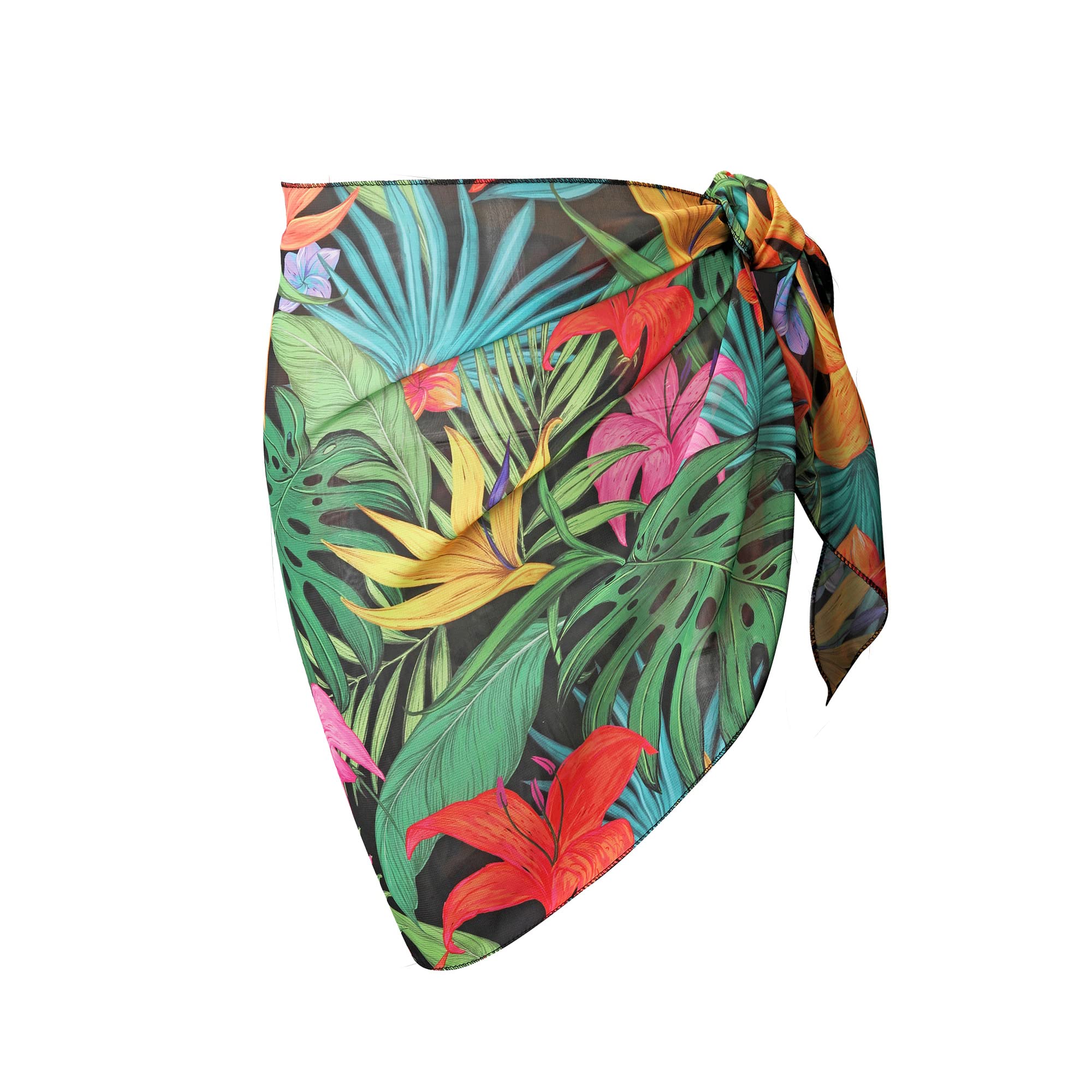 Chic Diary Women's Flowy Chiffon Beach Cover Up - Sarong Wrap Swimsuit Cover with Ruffles - Perfect for Pool, Beach Vacation & Summer Outings