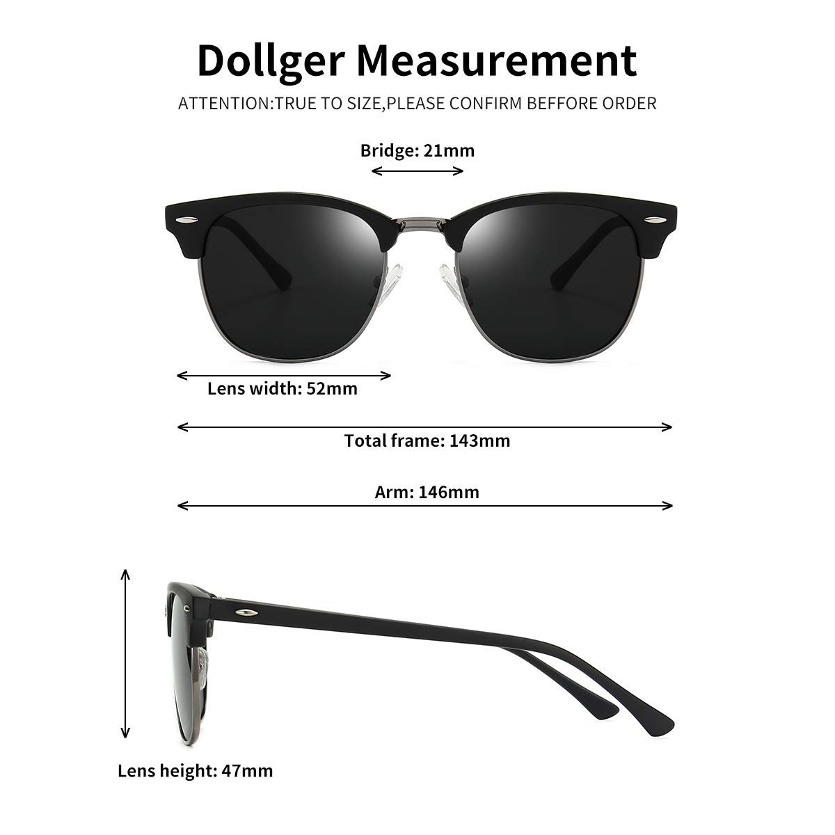 Polarized Browline Sunglasses for Men & Women - Classic Retro Semi-Rimless Frame with UV 400 Protection - Perfect for Driving, Beach & Outdoor Activities