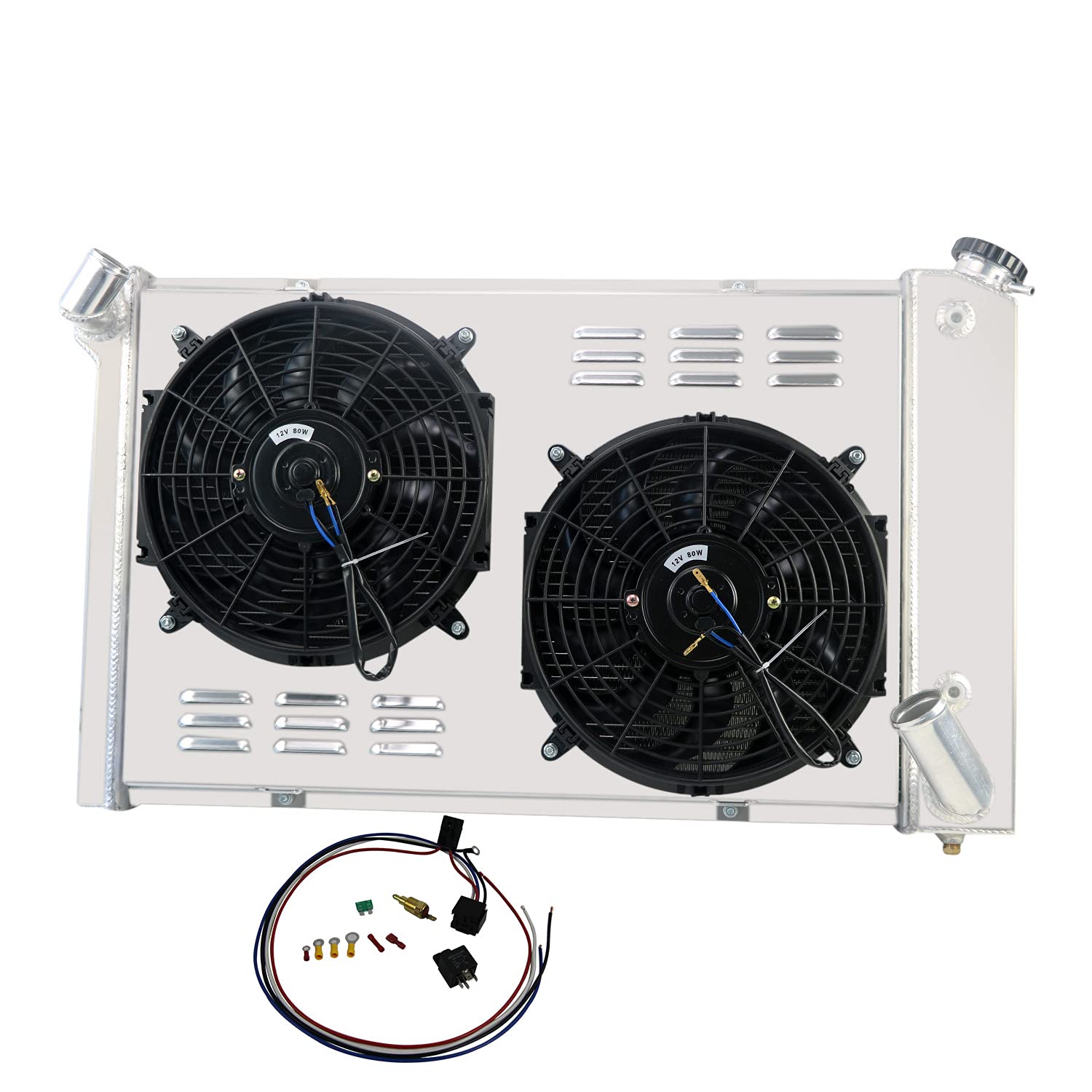 Chevrolet Corvette 1969-1972 3 Row Aluminum Radiator for 5.7L V8 Engine - All Metal Core with Fan Shroud & Relay Kit - Perfect for Classic Car Restoration & Performance Upgrades