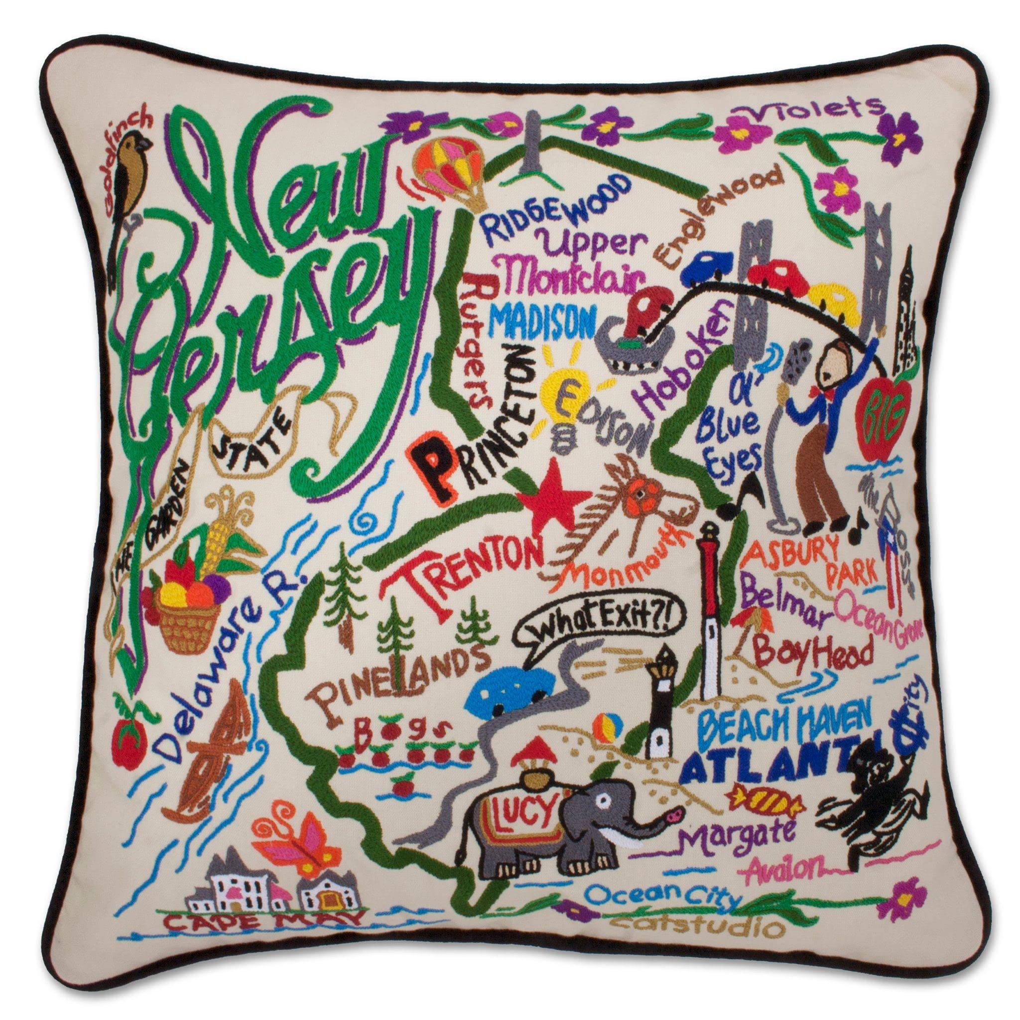Catstudio New Jersey Embroidered Decorative Throw Pillow - Soft Couch Cushion for Living Room, Bedroom & Home Decor
