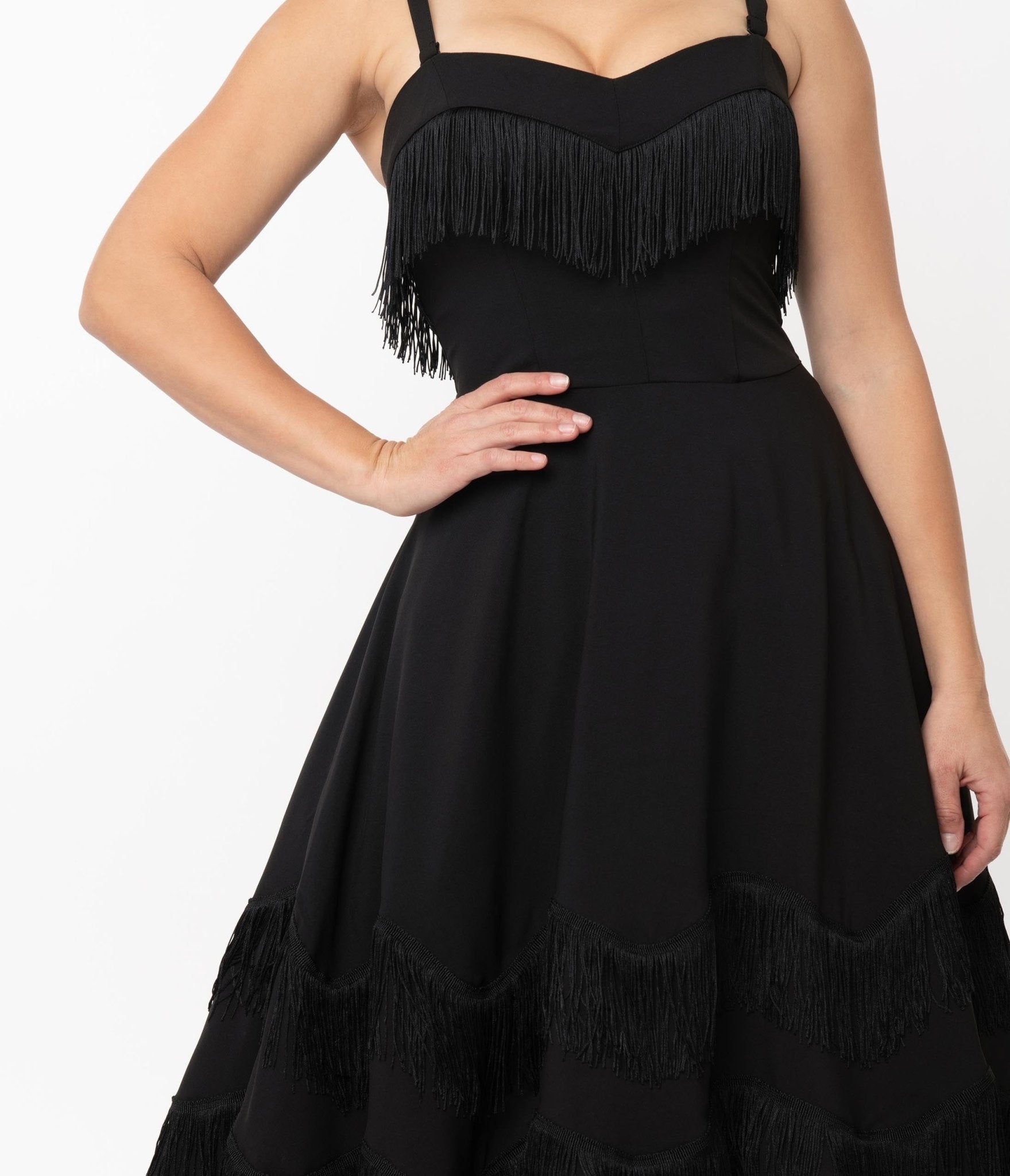 Vintage Black Fringe Swing Dress for Women - Retro 50s Style Party Cocktail Dress for Night Out, Date Night, and Special Occasions