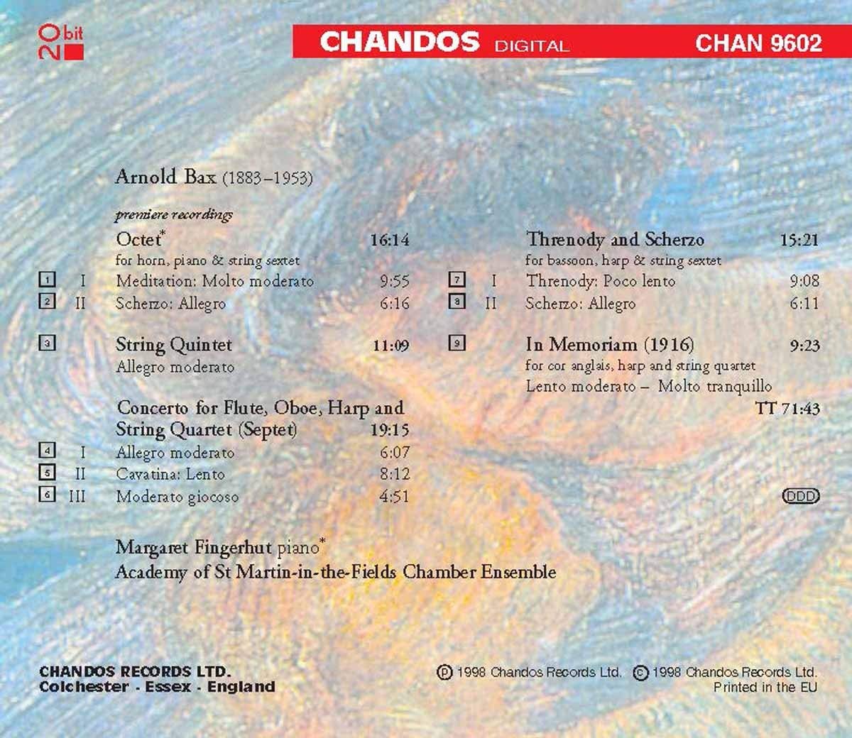Bax: Octet, String Quartet, Threnody and Scherzo, In Memoriam 1916 – Classical Music for Concerts, Study & Relaxation