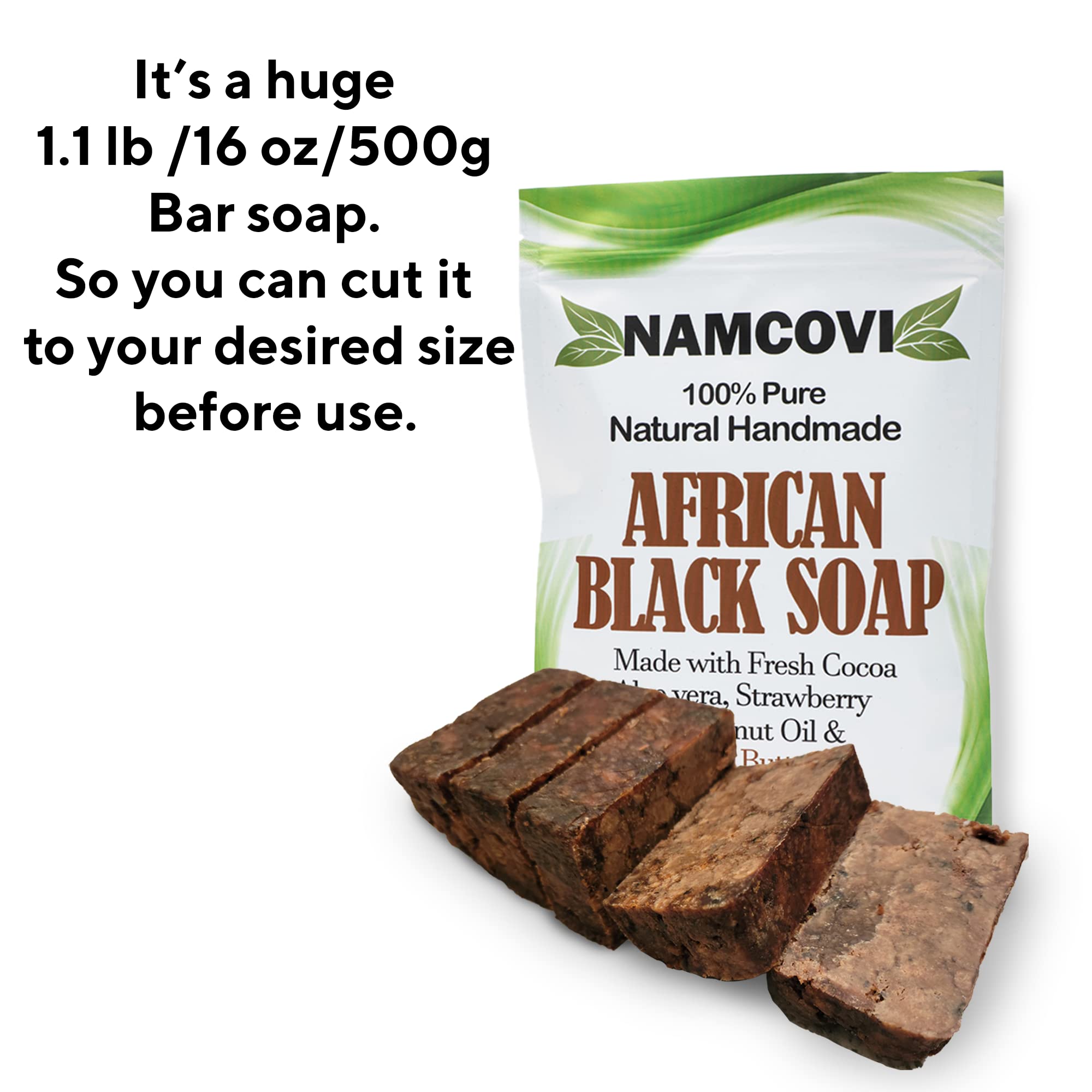 Raw African Black Soap Bar - 100% Pure Natural Authentic Black Soap (1.1 lbs) for Acne, Eczema & Skin Detox - Perfect for Sensitive Skin & Daily Cleansing Routine