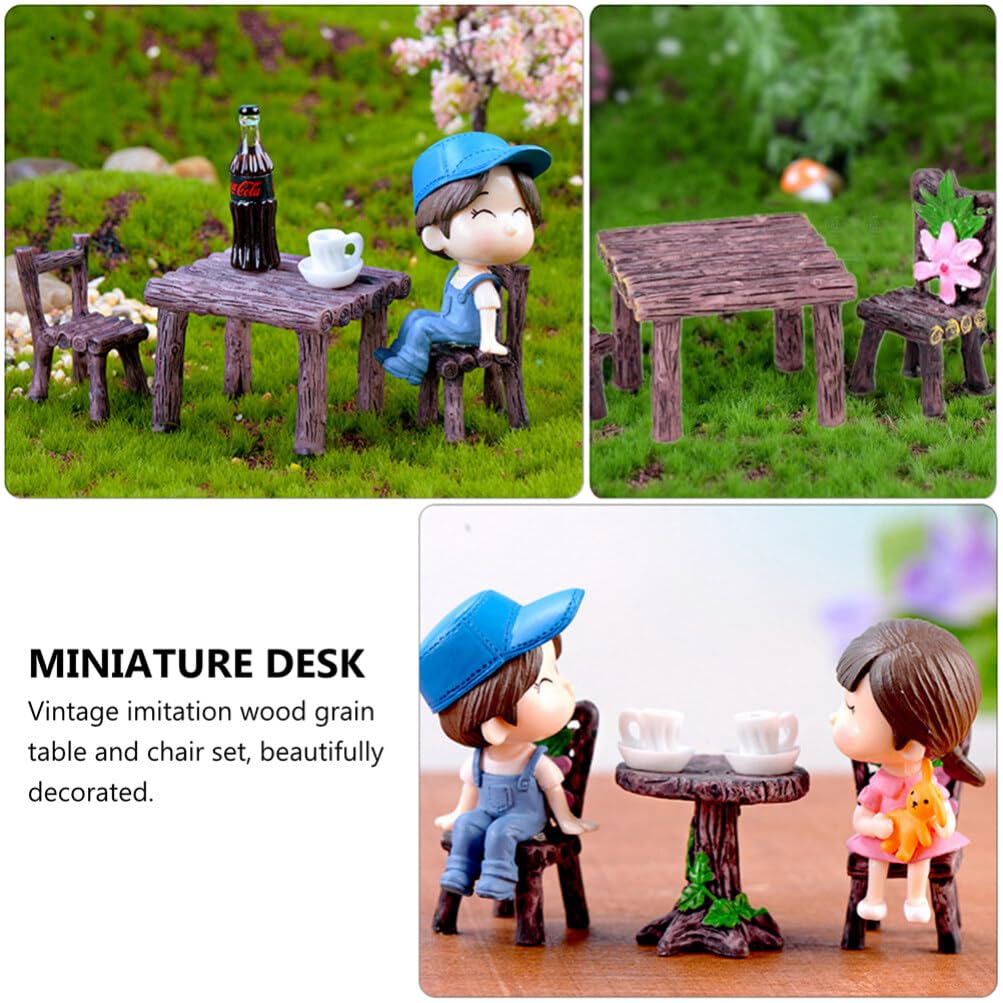 BESTOYARD 6-Piece Miniature Wooden Table and Chairs Set - Resin Fairy Furniture for Home Decor, Dollhouse Accessories & Fairy Garden Landscaping - Perfect for DIY Crafts, Fairy Tale Displays and Miniature Room Decoration