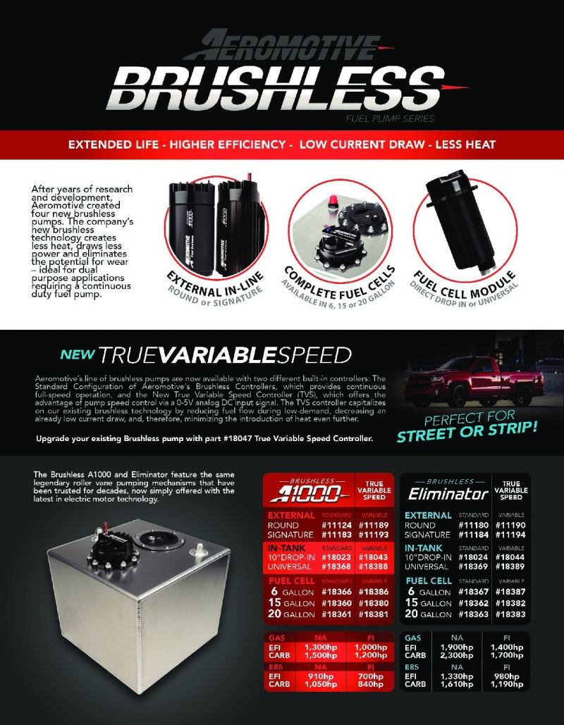 Aeromotive A1000 Brushless Inline Fuel Pump with Variable Speed Control - High Performance Fuel Delivery for Racing, Off-Road & Custom Automotive Applications