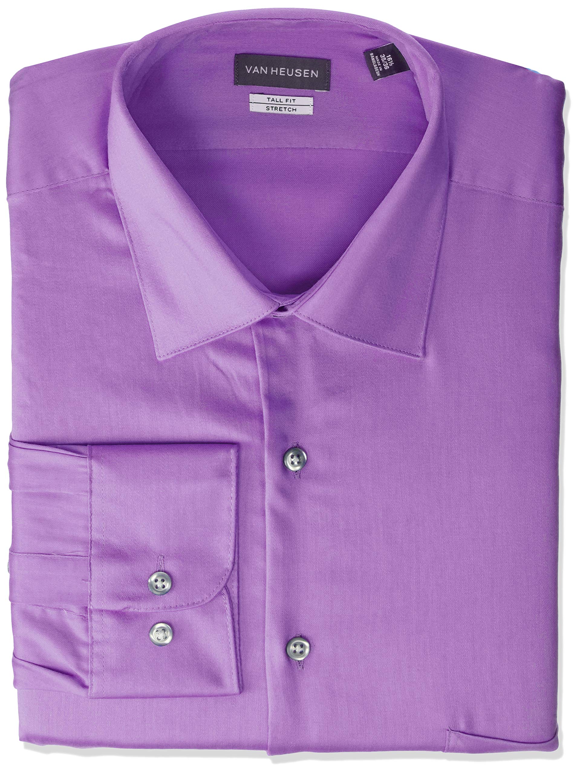 Van Heusen Men's Tall Fit Dress Shirts - Lux Sateen Stretch Solid Big & Tall Button Down Shirt for Office, Business & Formal Occasions