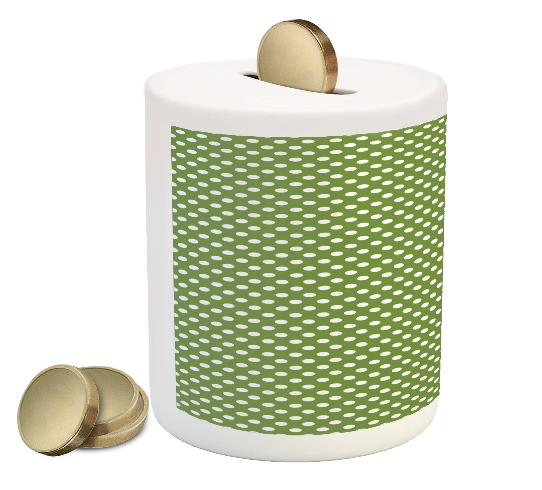 Ambesonne Green Ceramic Piggy Bank with White Polka Dots - Classic Money Saving Box for Cash & Coins - Perfect for Kids Savings, Home Decor & Gift Giving