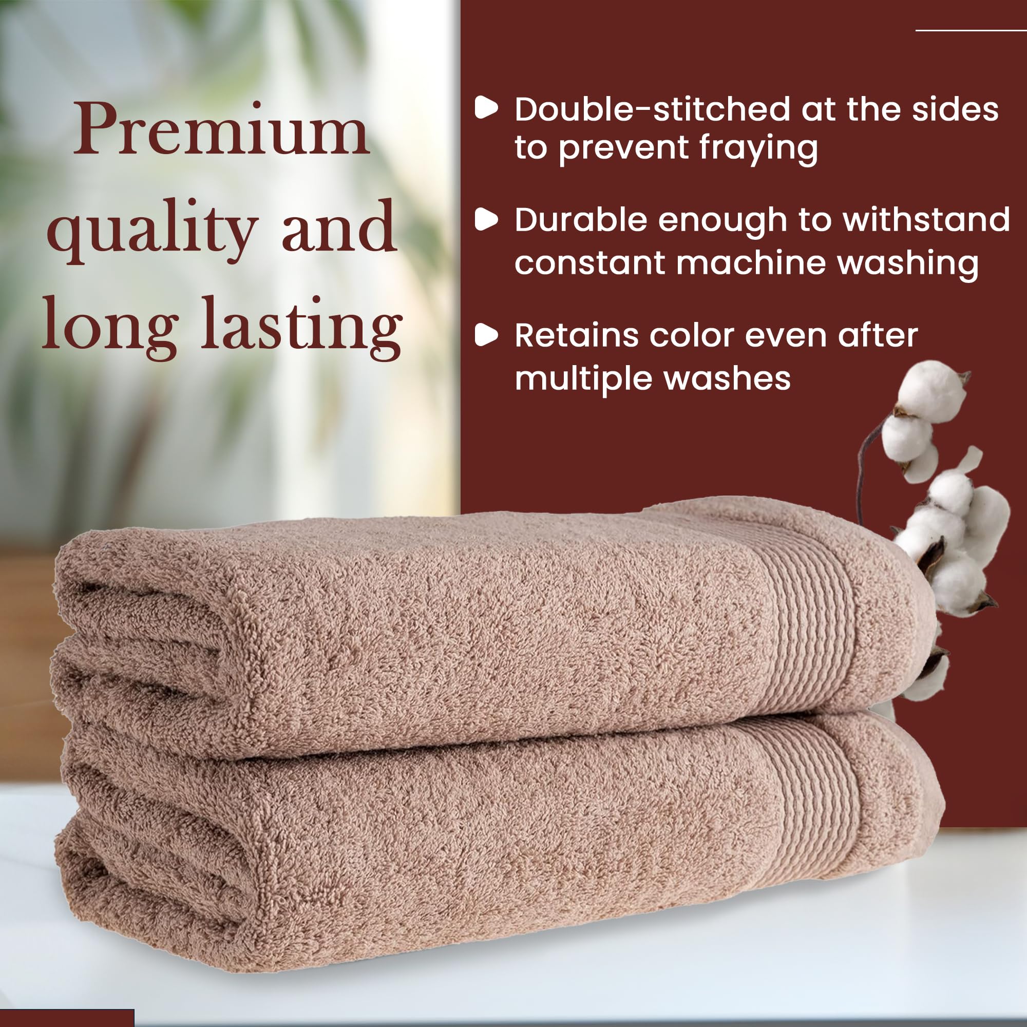 Premium HALLEY 100% Turkish Cotton Bath Towels (Set of 2) - Ultra Soft, Highly Absorbent, Quick-Drying - Luxury Spa & Bathroom Essentials for Home, Hotel, Mother's Day Gift (Taupe) - Perfect for Bath, Beach & Gym