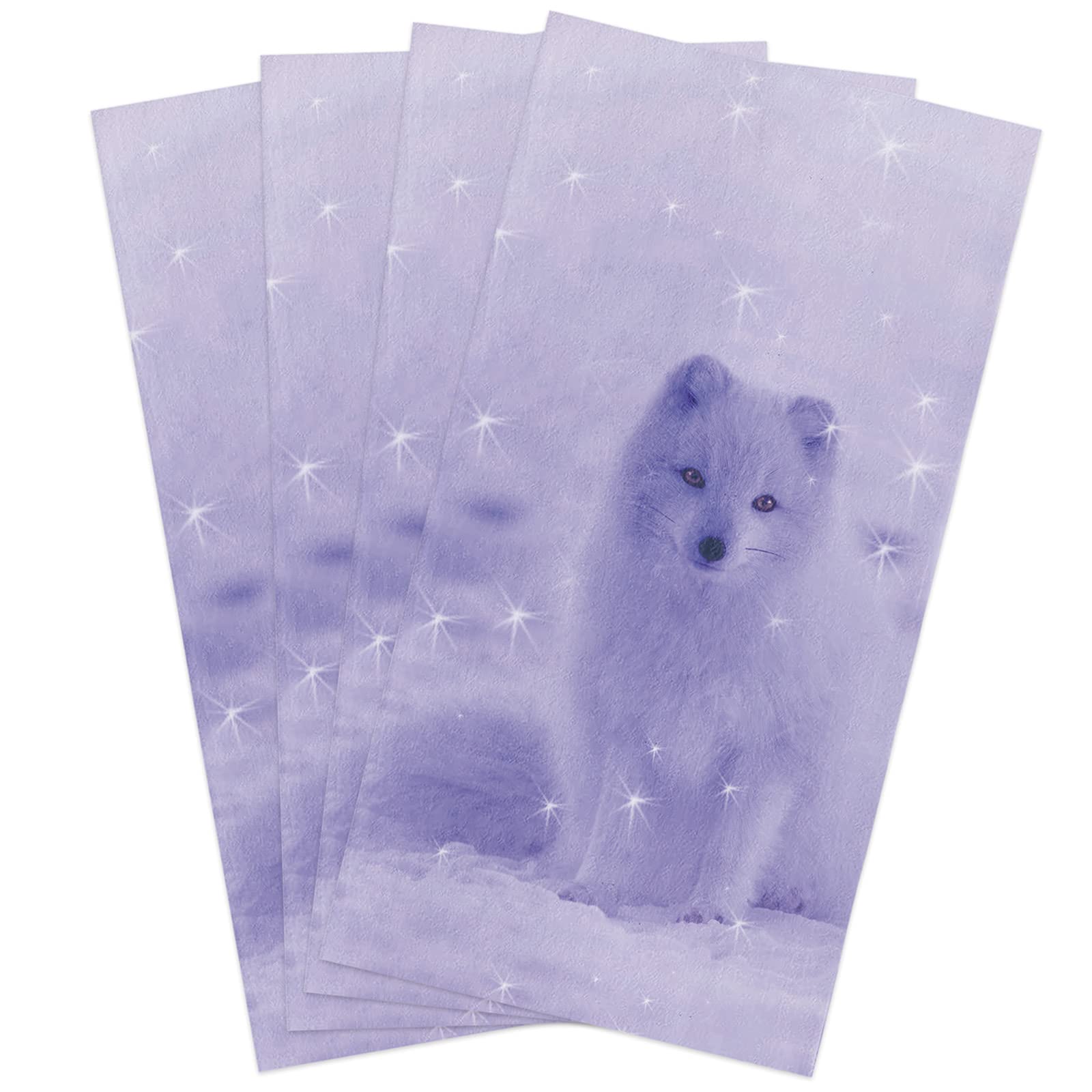 Zadaling Kitchen Towels Set of 4 - 16x28 Inch Soft Cotton Dish Cloths with Cute Fox in Snow Design, Absorbent Tea Towels & Bar Towels for Kitchen, Dining, and Hand Drying - Perfect for Cooking, Cleaning, and Home Decor
