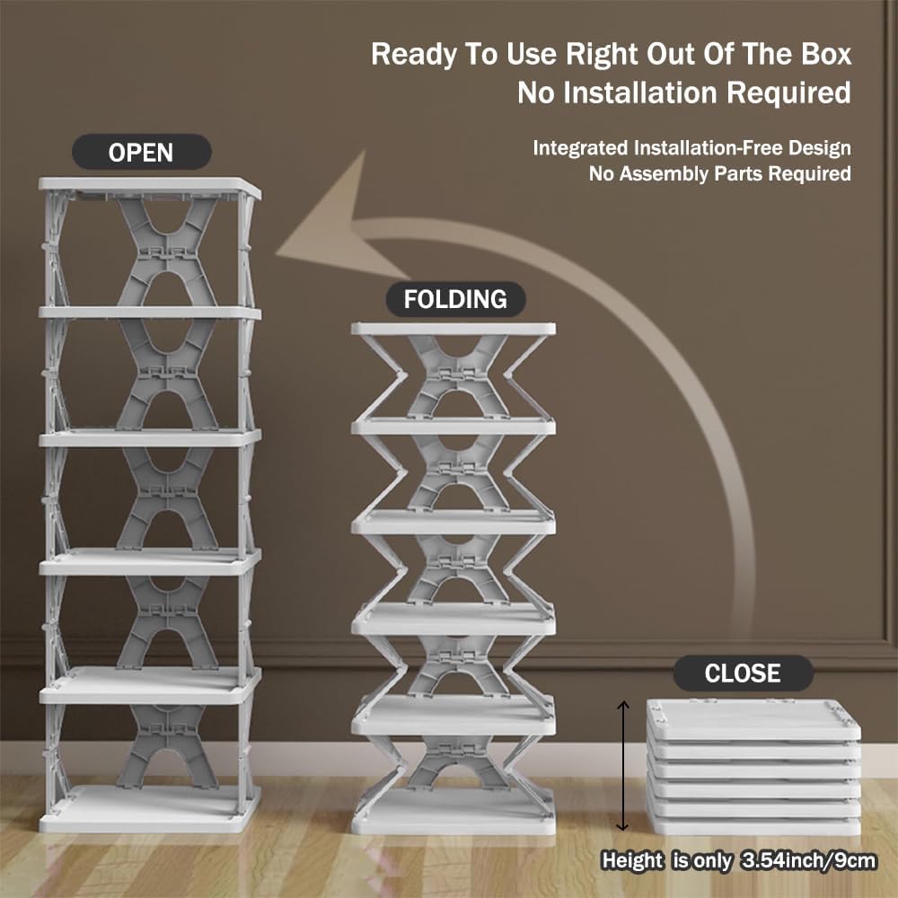 Foldable 6-Tier Shoe Rack Organizer for Closet & Entryway | Space-Saving Shoe Storage Shelf with Easy Assembly | Multi-Purpose Home Organization Solution for Shoes, Bags & Accessories | Perfect for Apartments, Dorms & Small Spaces | Grey