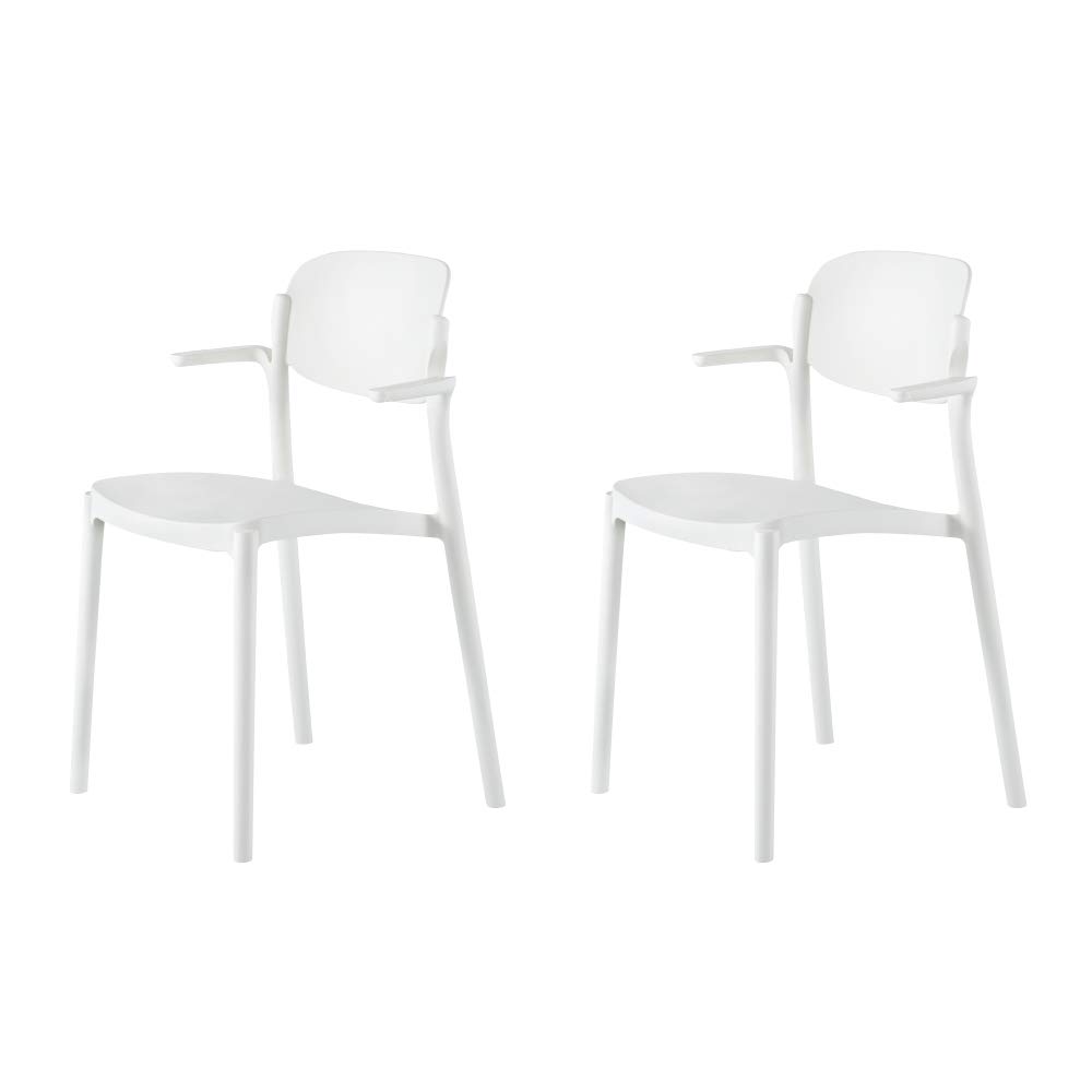 Lagoon Brazo White Resin Stackable Dining Chairs - Set of 2, Modern Outdoor/Indoor Patio Furniture for Dining Room, Kitchen, or Garden