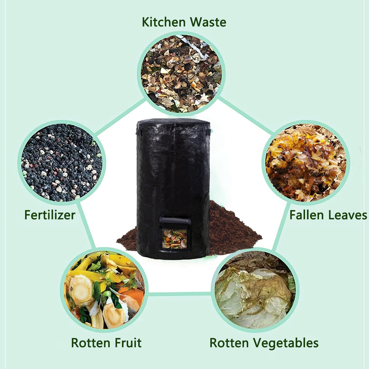 34 Gallon Compost Bin Bags - Reusable Organic Waste Bags for Kitchen, Garden & Yard | Collapsible Leaf & Lawn Compost Container | Perfect for Outdoor Composting, Gardening & Eco-Friendly Waste Disposal