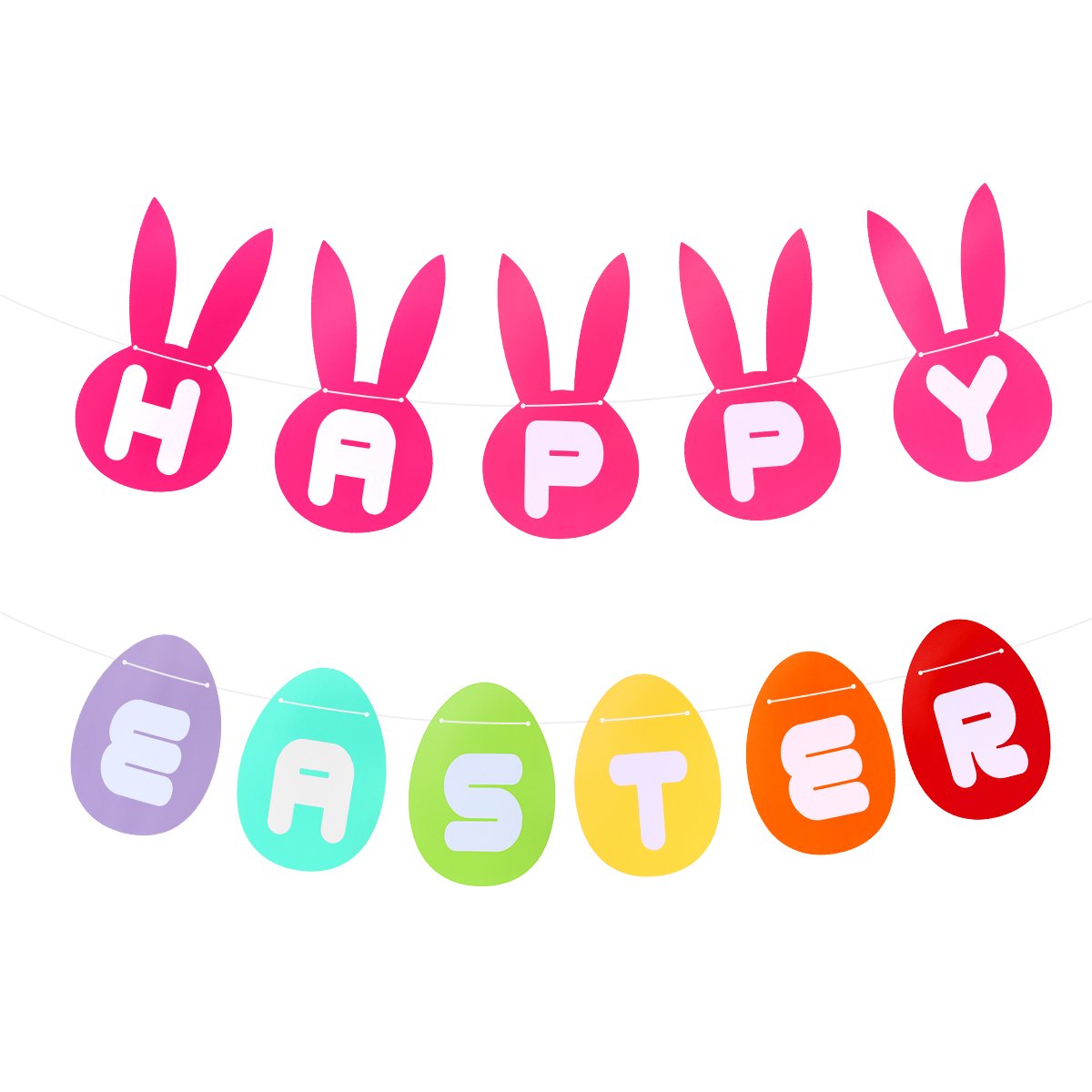 Bestoyard Happy Easter Banners - Colorful Rabbit & Easter Egg Garland Bunny Bunting for Party Decorations, Photo Props, Easter Egg Hunt, Spring Celebrations & Home Decoration