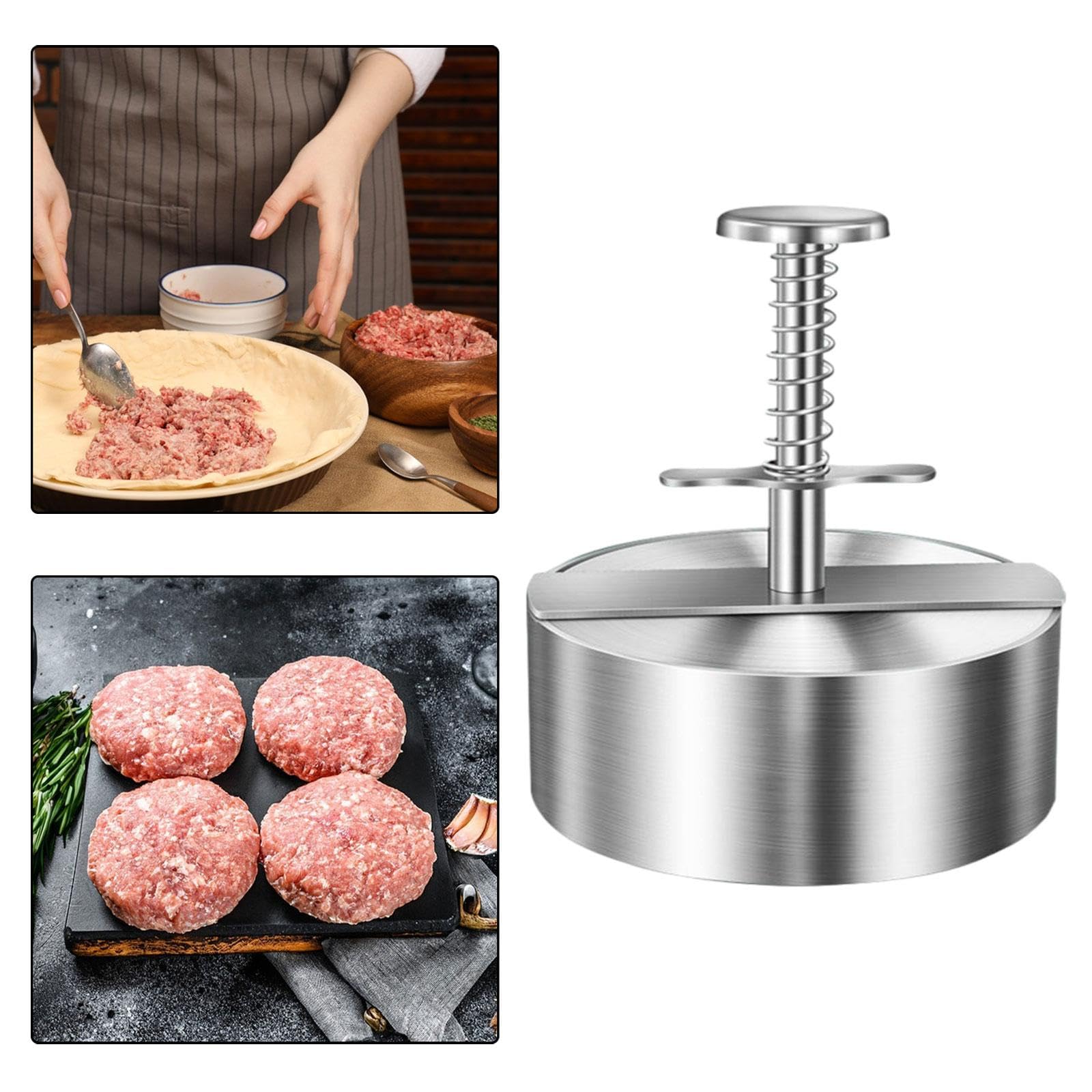 CALANDIS® Stainless Steel Burger Press - Nonstick Patty Maker for Perfect Homemade Burgers, Steaks & BBQ (8.9cm) | Heavy Duty Kitchen Tool for Grilling, Camping & Backyard Cookouts