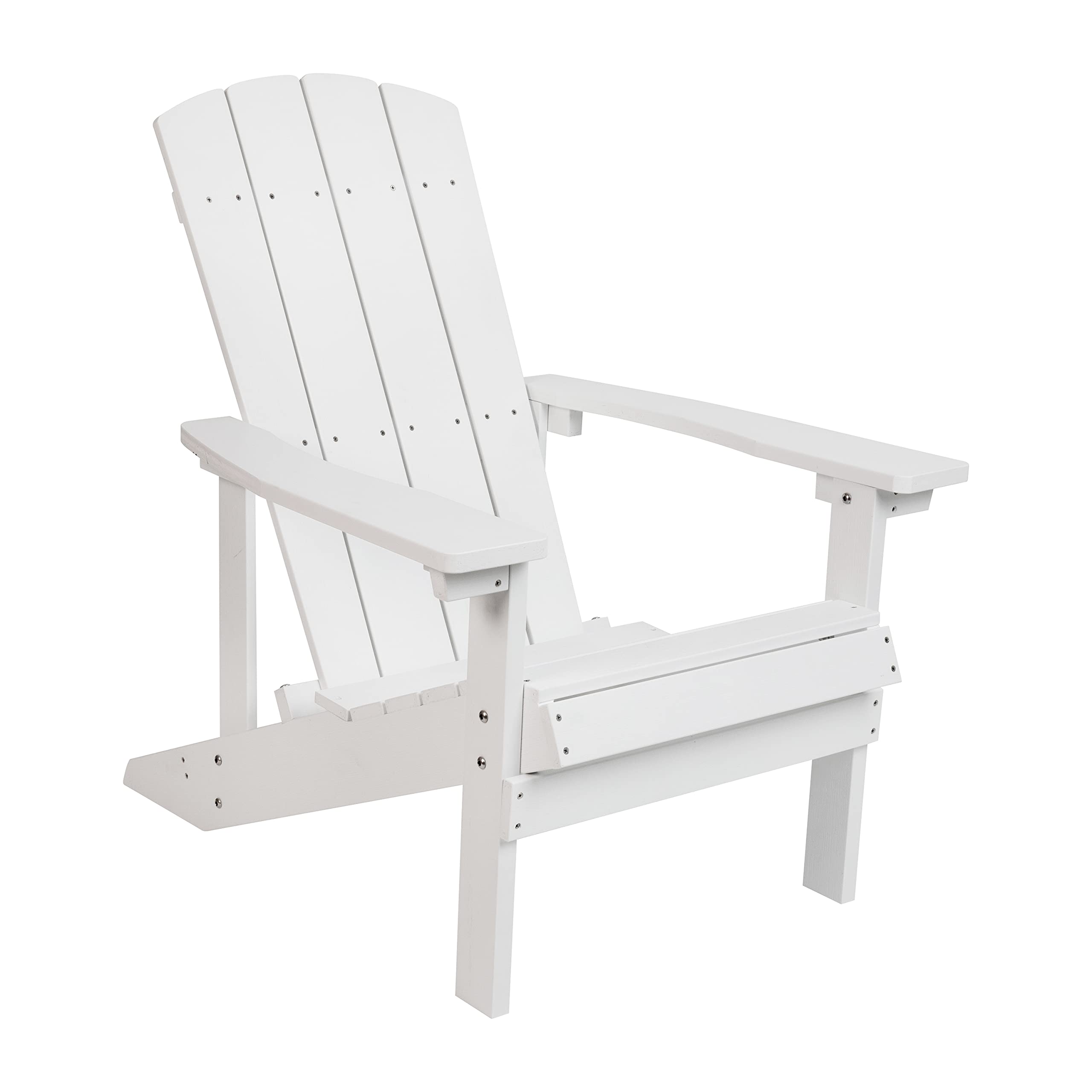 Flash Furniture Charlestown Commercial Grade Indoor/Outdoor Adirondack Chair - Weather Resistant Durable Poly Resin Deck & Patio Seating in White - Perfect for Backyard, Garden, Poolside & Beach Relaxation