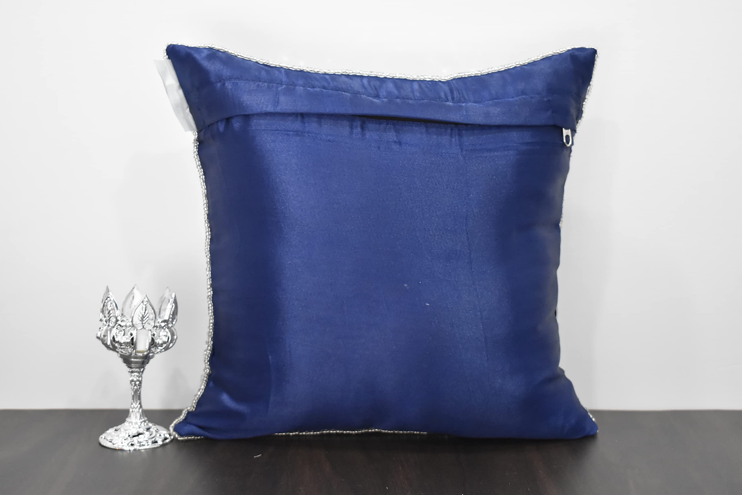 Luxury Navy Blue Silver Beaded Throw Pillow Cover - Handmade Embroidered Decorative Pillow for Sofa, Bed, Couch - Modern Contemporary Embellished Custom Design (26x26 Inches) - Perfect for Living Room, Bedroom Decor