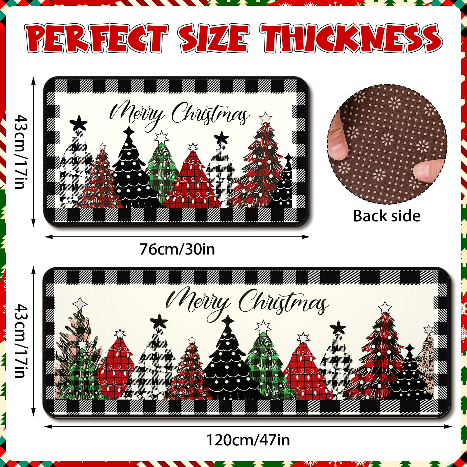 Ceenna Christmas Kitchen Rugs Set of 2 - Non-Slip Buffalo Plaid Holiday Mats for Home Decor, 17
