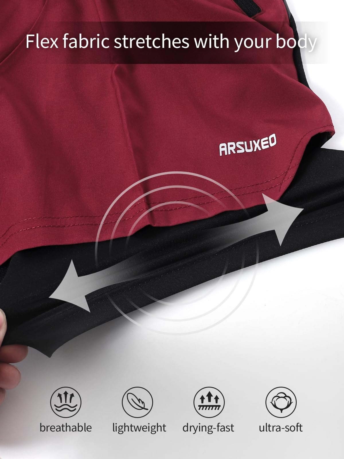 ARSUXEO Men's 2-in-1 Running Shorts with Liner - Quick Dry Athletic Workout Shorts with 2 Zipper Pockets for Gym, Jogging & Outdoor Sports