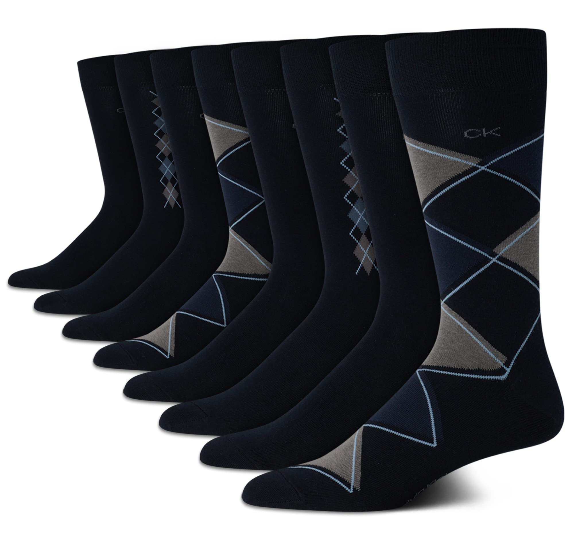 Calvin Klein Men's Crew Socks 8-Pack - Soft Cotton Blend Performance Dress Socks with Stylish Patterns - Comfortable Athletic Socks for Men (US Size 7-12) - Perfect for Work, Gym & Casual Wear