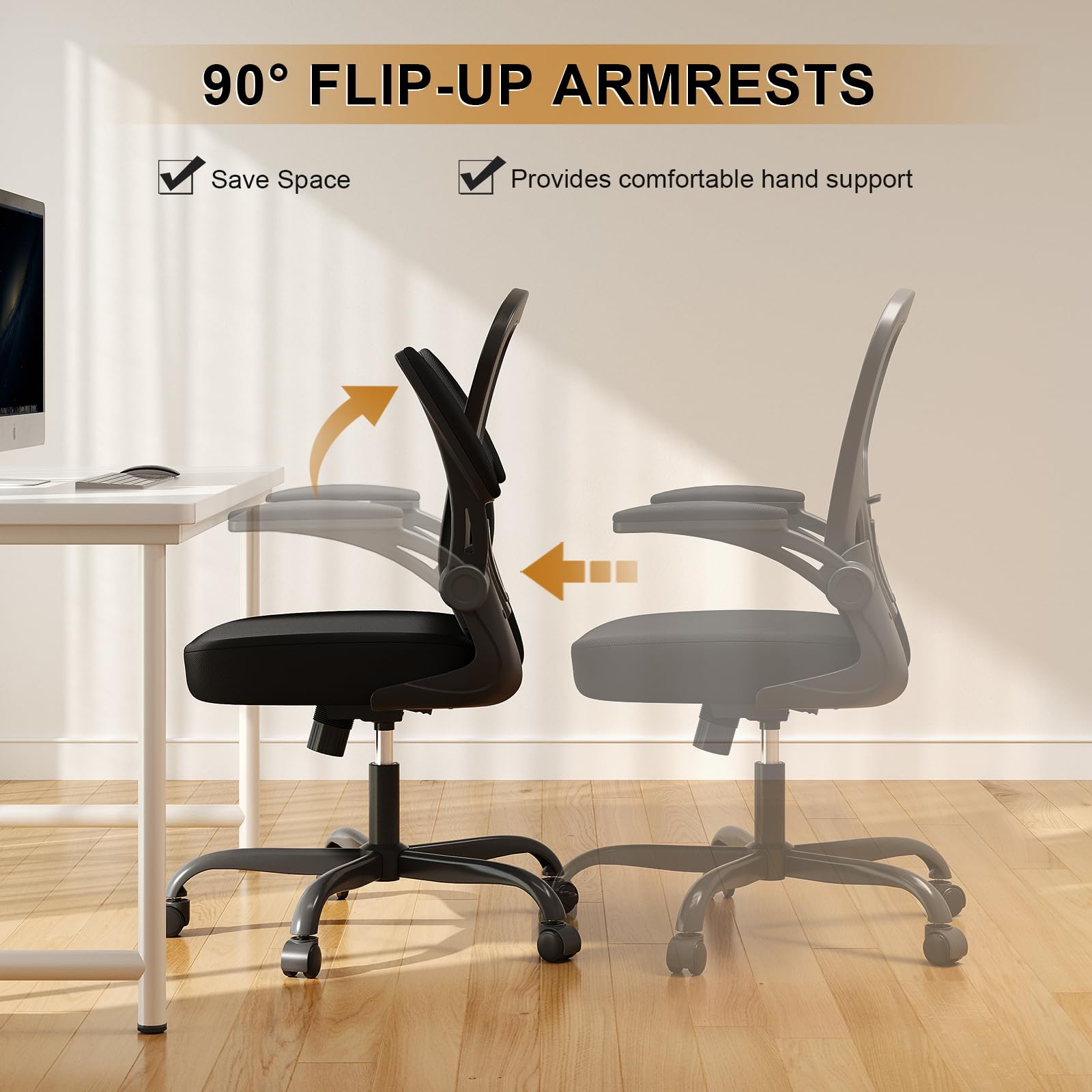Ergonomic Office Chair with High Back Mesh & Adjustable Lumbar Support - 330LBS Capacity Computer Desk Chair with Flip-Up Armrests, Swivel Base - Perfect for Home Office, Gaming & Executive Workspaces - Black