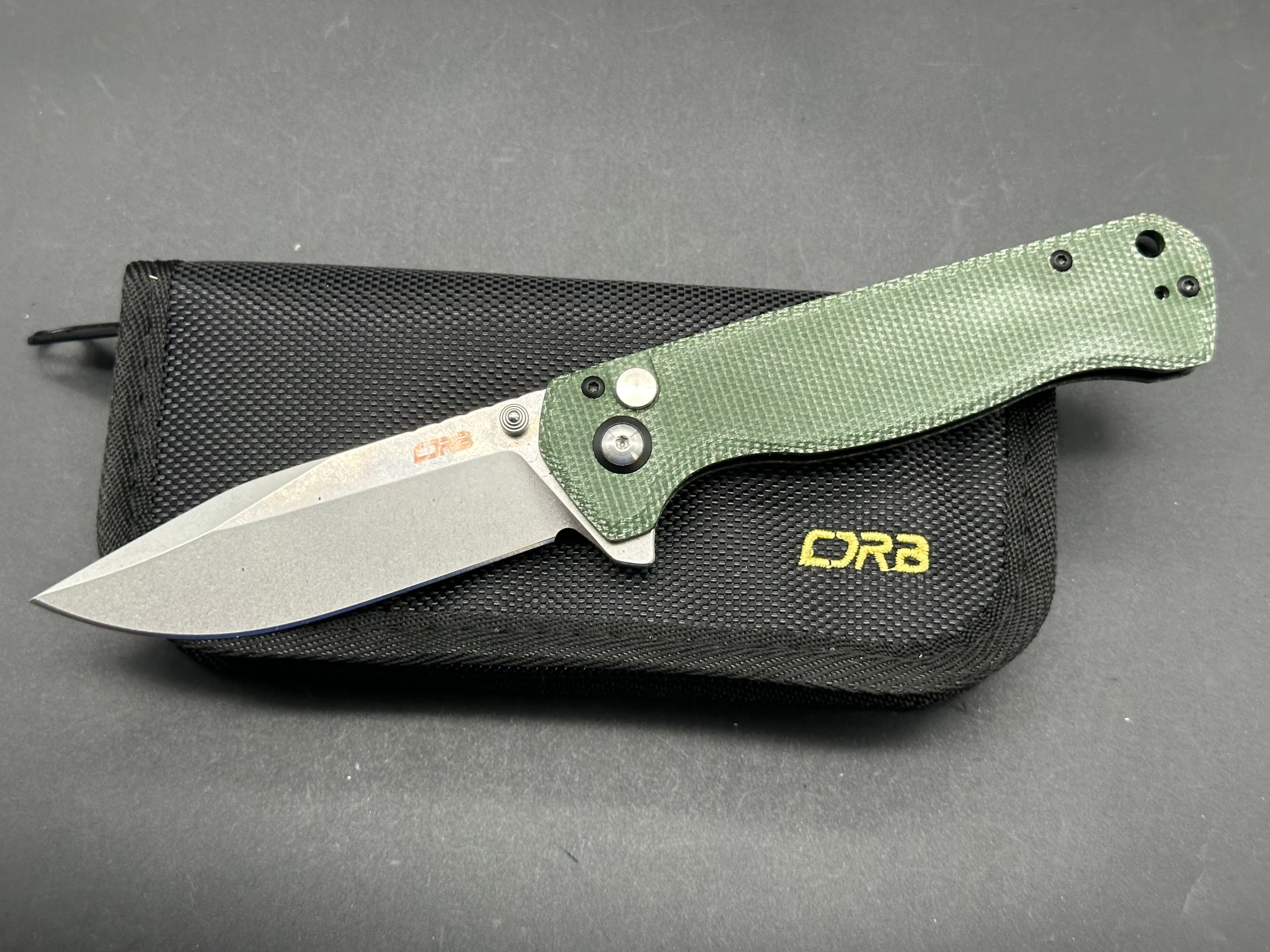CJRB CHORD Button Lock Folding Knife - Green Micarta Handle, AR-RPM9 Steel, Plain Edge, Stonewash Finish - EDC, Outdoor, Camping, Survival Gear
