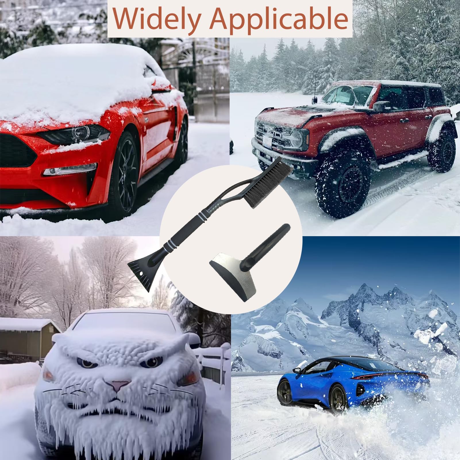 Huiyuenuo 2-in-1 Car Ice Scraper and Snow Brush with Broom - Heavy Duty Windshield Snow Removal Tool for Winter Car Cleaning (Perfect for Trucks, SUVs and Sedans)