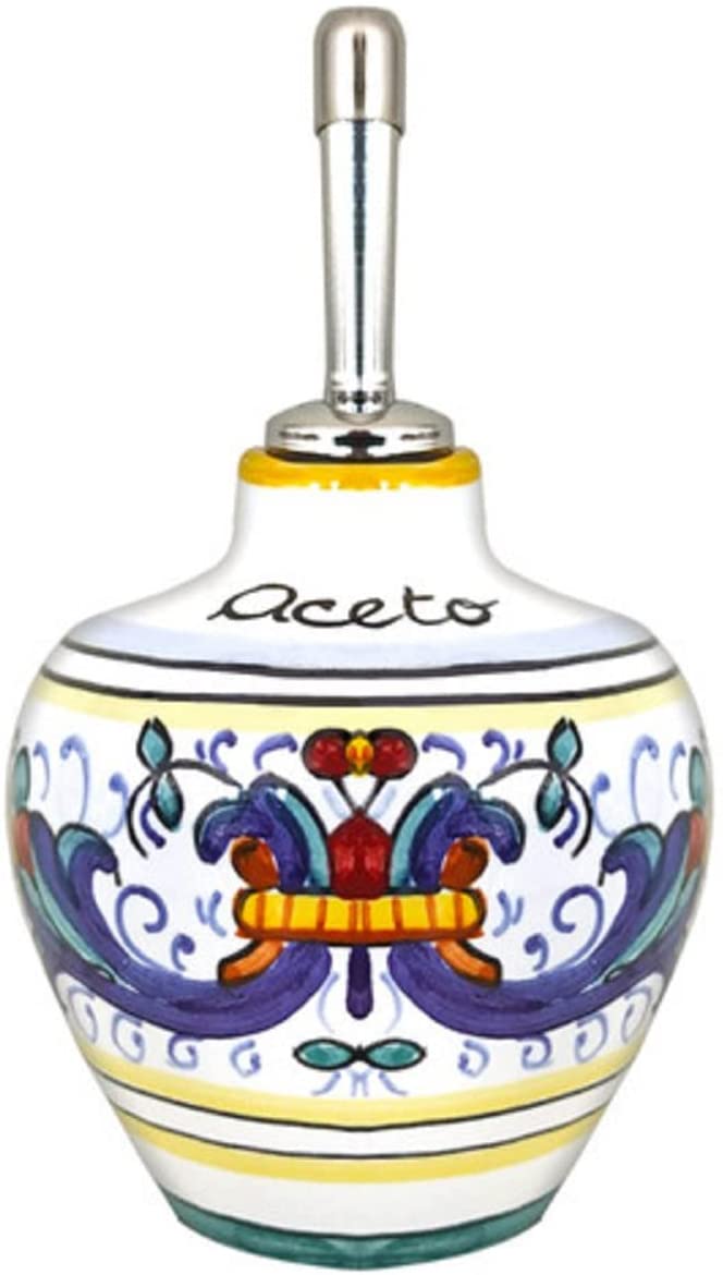 Deruta Italy by Gute | Handcrafted Italian Ceramic Vinegar Bottle - Authentic Handpainted Deruta Pottery | Perfect for Kitchen Decor, Olive Oil Storage & Italian Style Home Accessories